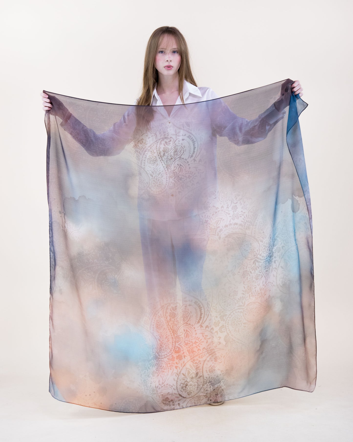Sun Washed Watercolor Cloud Silky Large Square Scarf