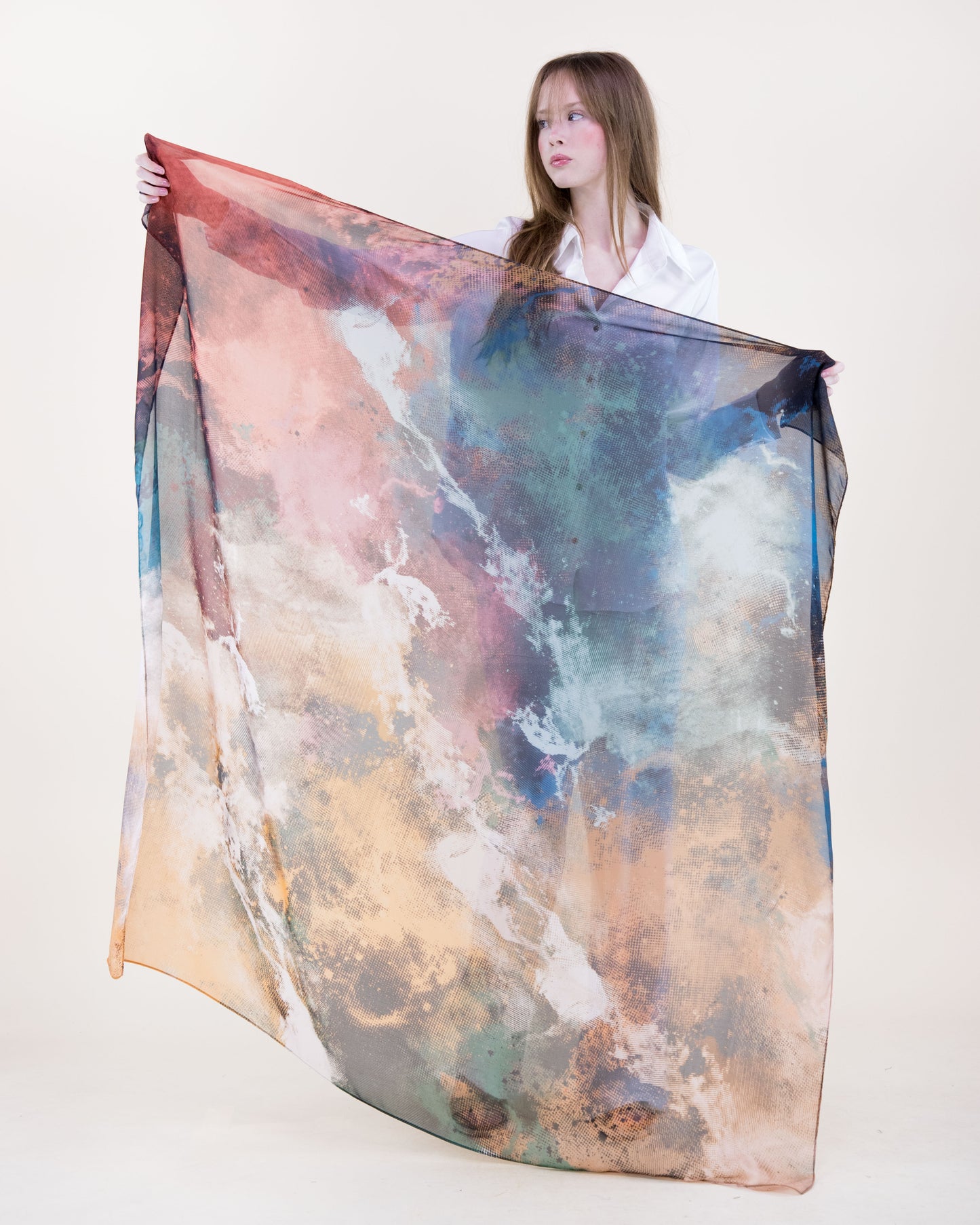 Fresco Ink Wash Silky Large Square Scarf