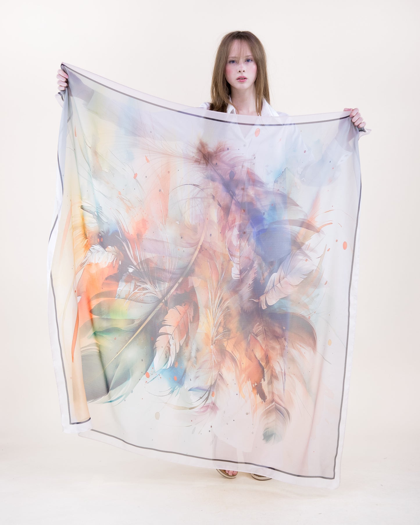 Boho Plume Watercolor Silky Large Square Scarf