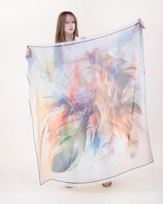 Boho Plume Watercolor Silky Large Square Scarf