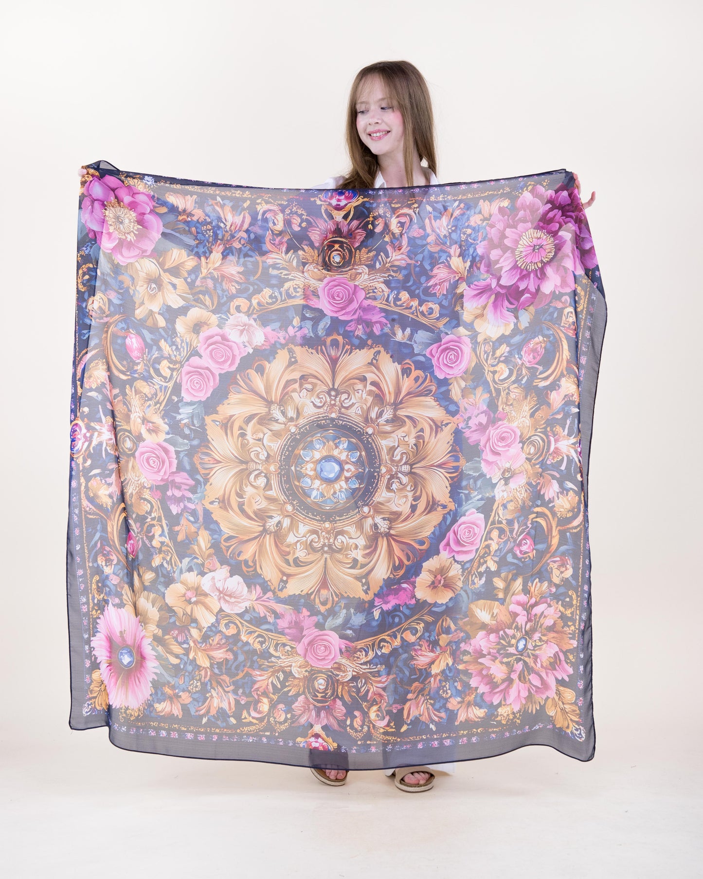 Romantic Baroque Mandala Silky Large Square Scarf