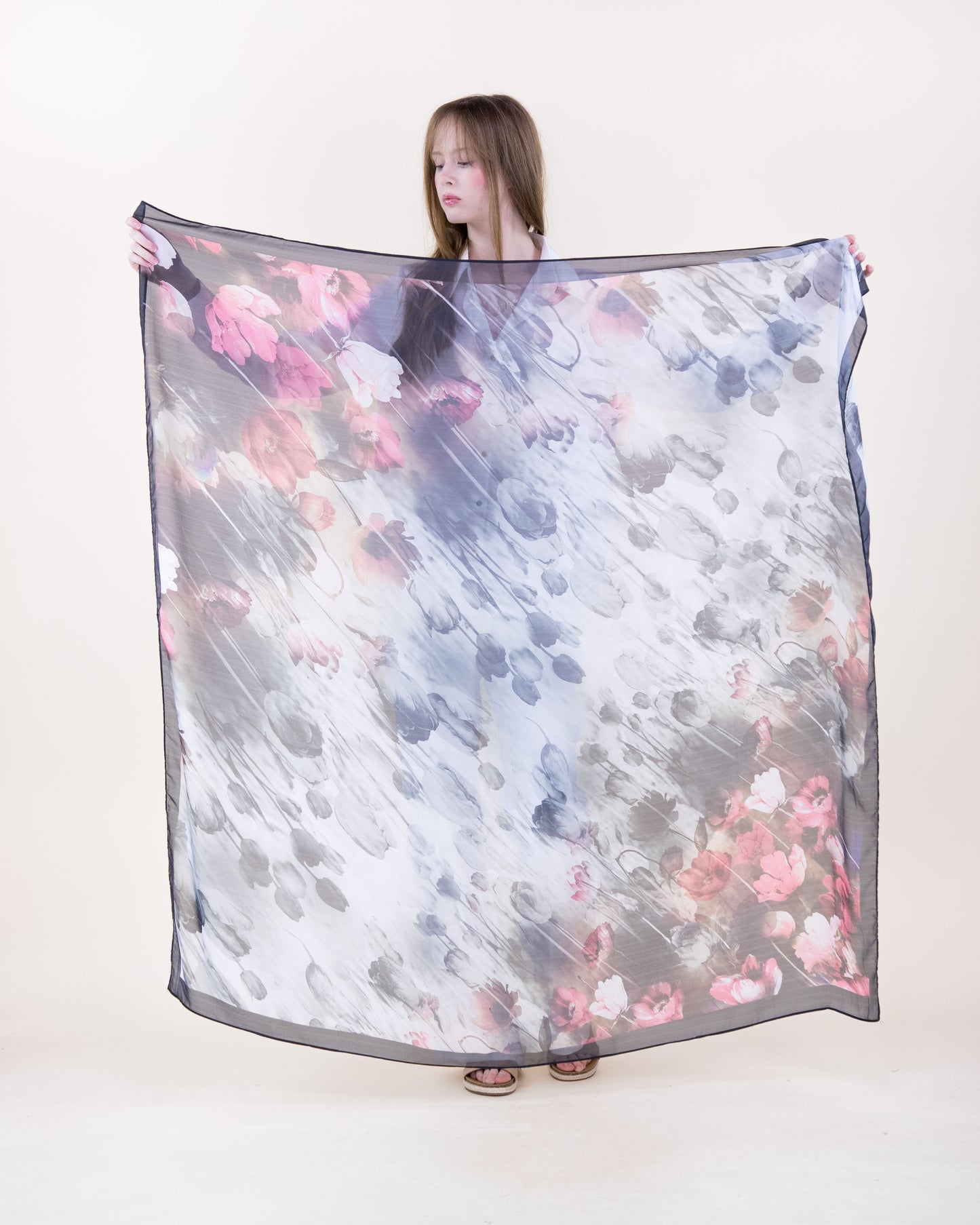 Floral Haze Silky Large Square Scarf