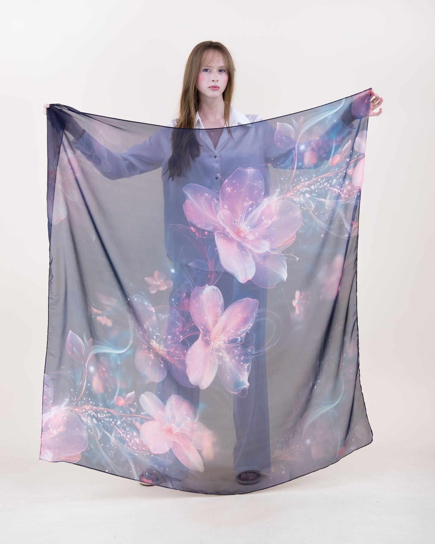 Ethereal Blossom Silky Large Square Scarf