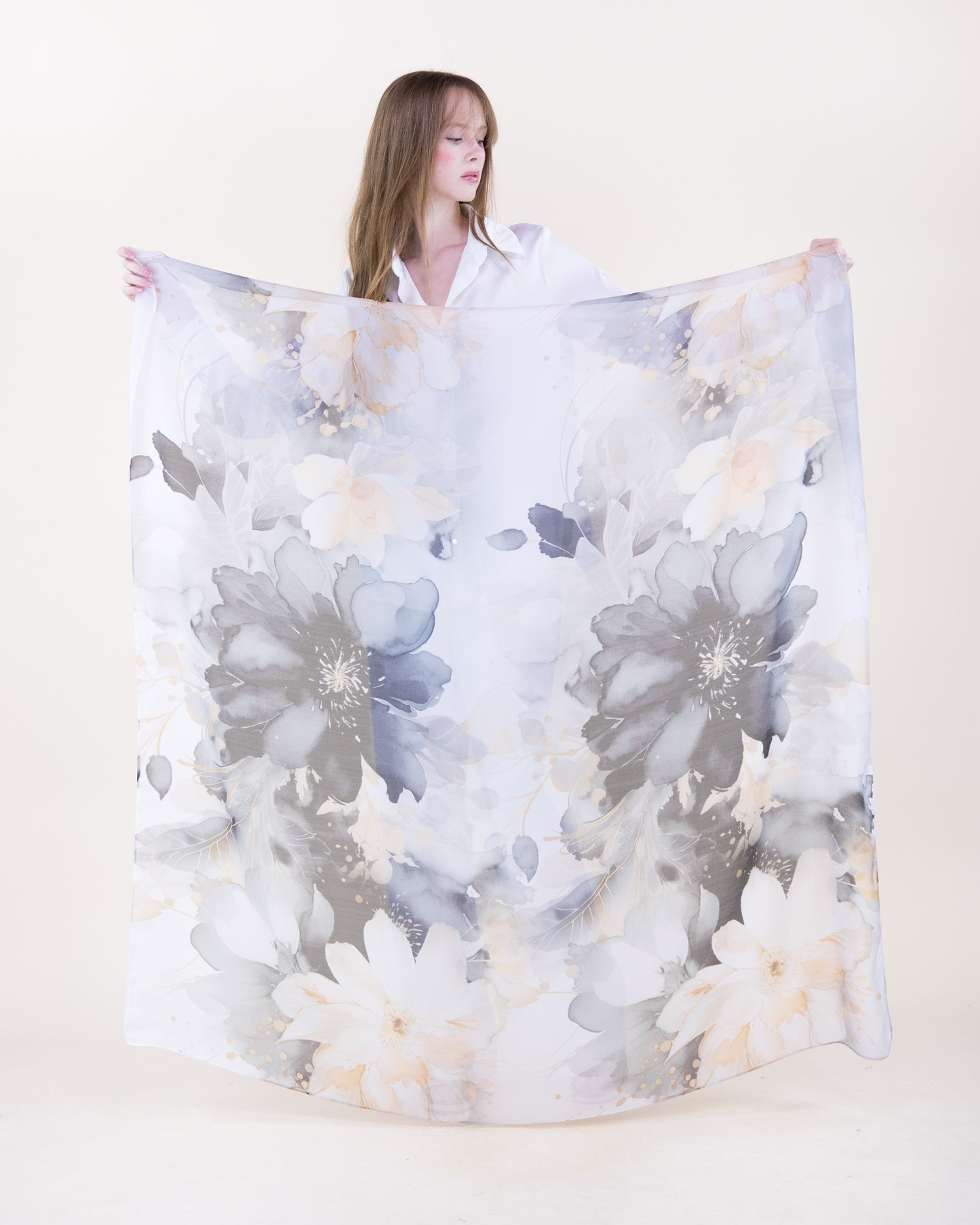 Soft Noir Garden Silky Large Square Scarf