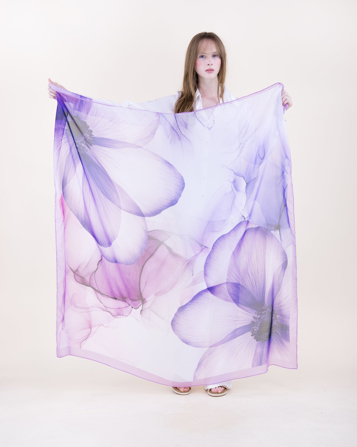 Serene Anemone Silky Large Square Scarf
