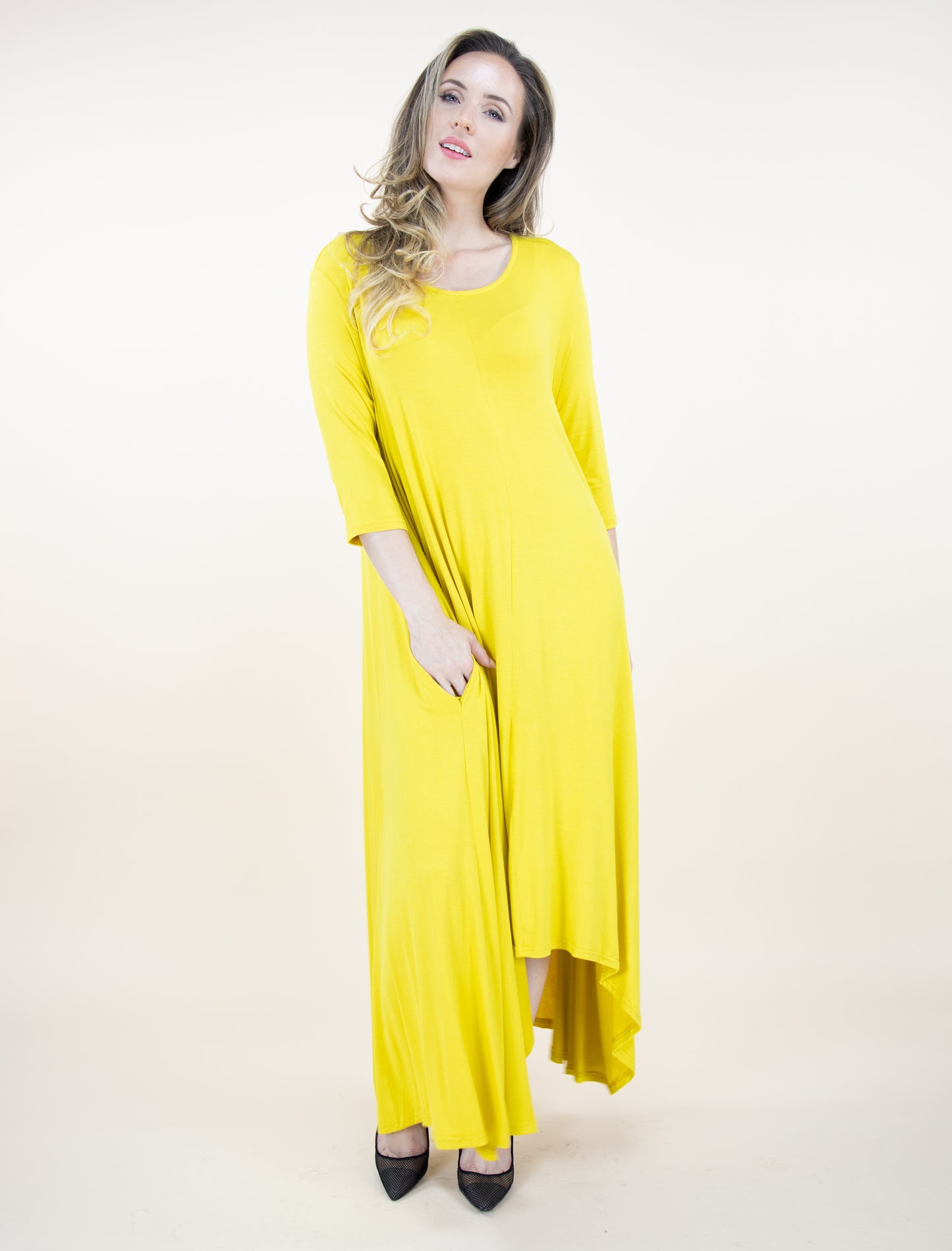 Free Falling 3/4 Sleeve Drapey Maxi Dress