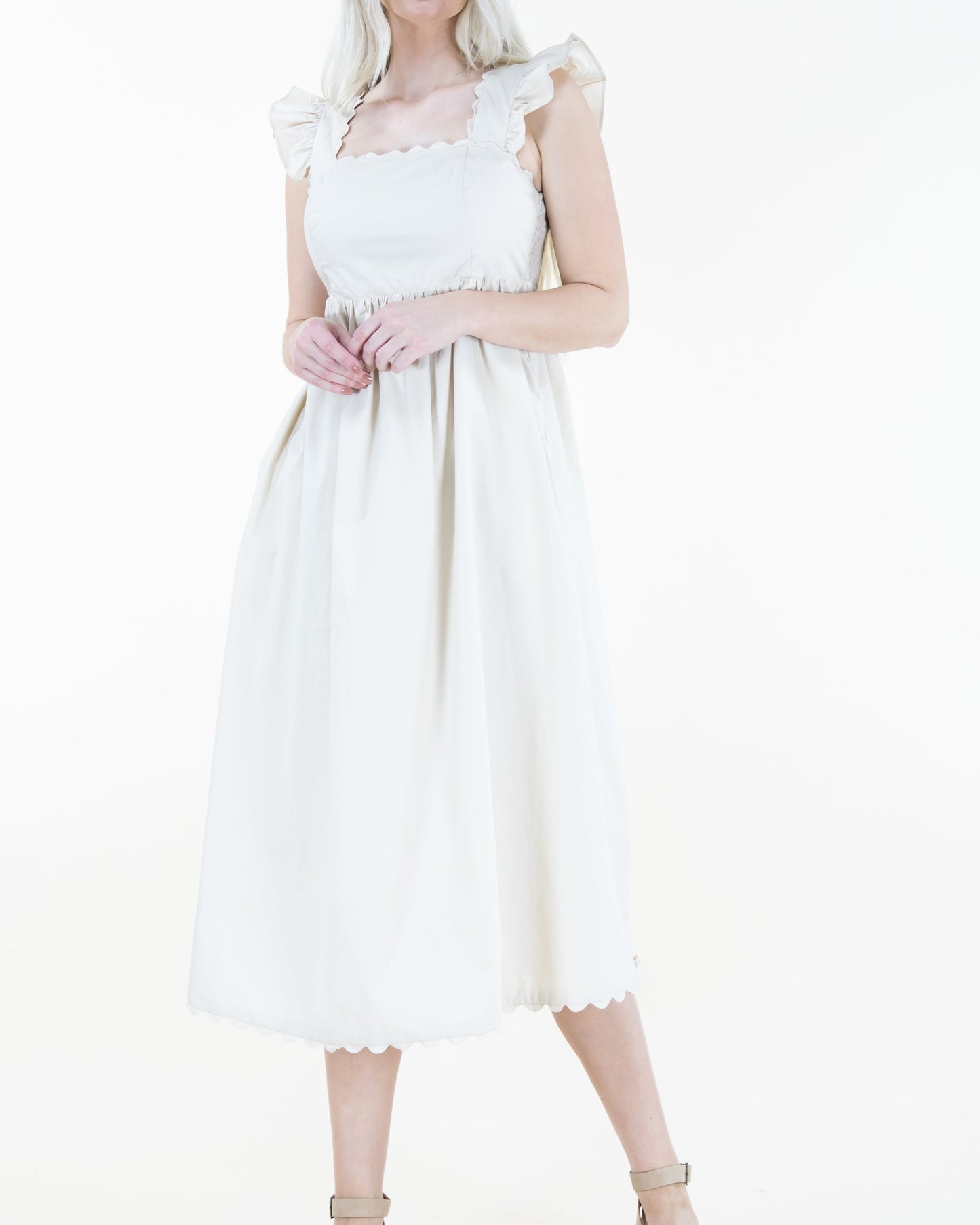 Scalloped Hems Midi Dress w/ Pockets