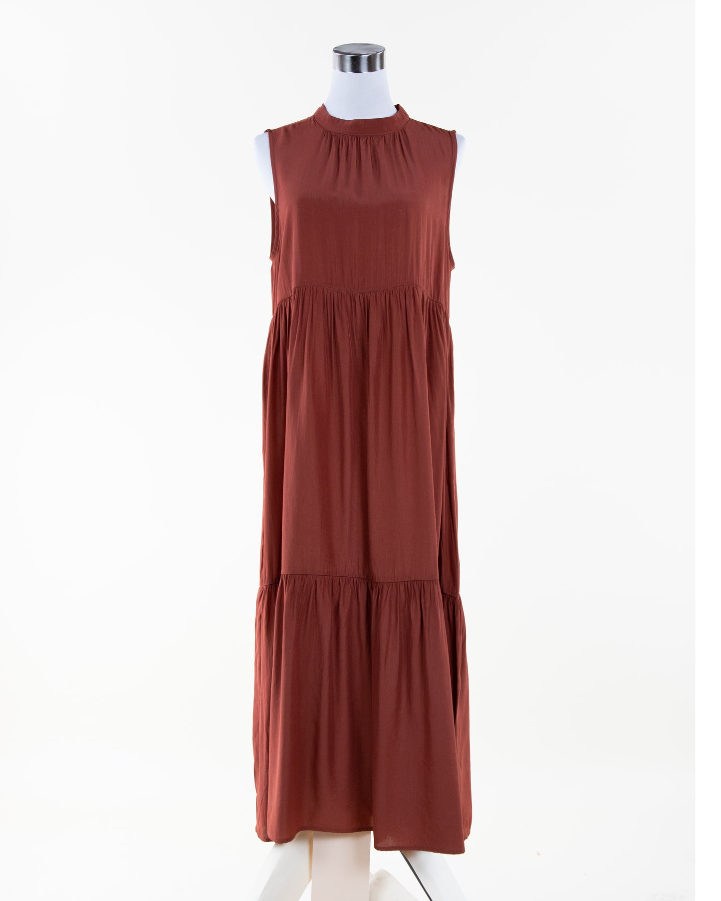 Silky Feel Sleeveless Tiered Midi Dress