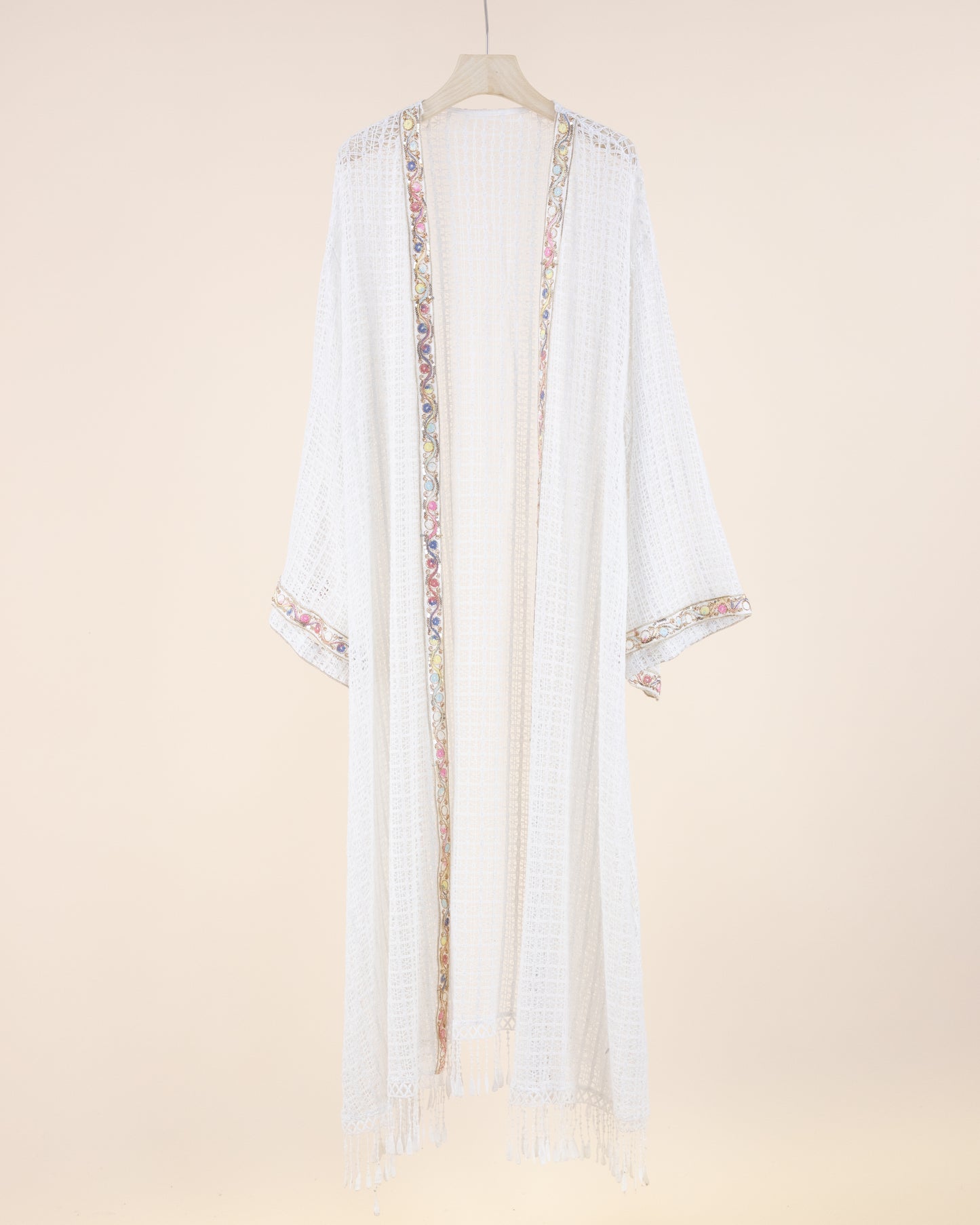 Cotton Blend Vintage Lace Open Embellished Front Maxi Robe