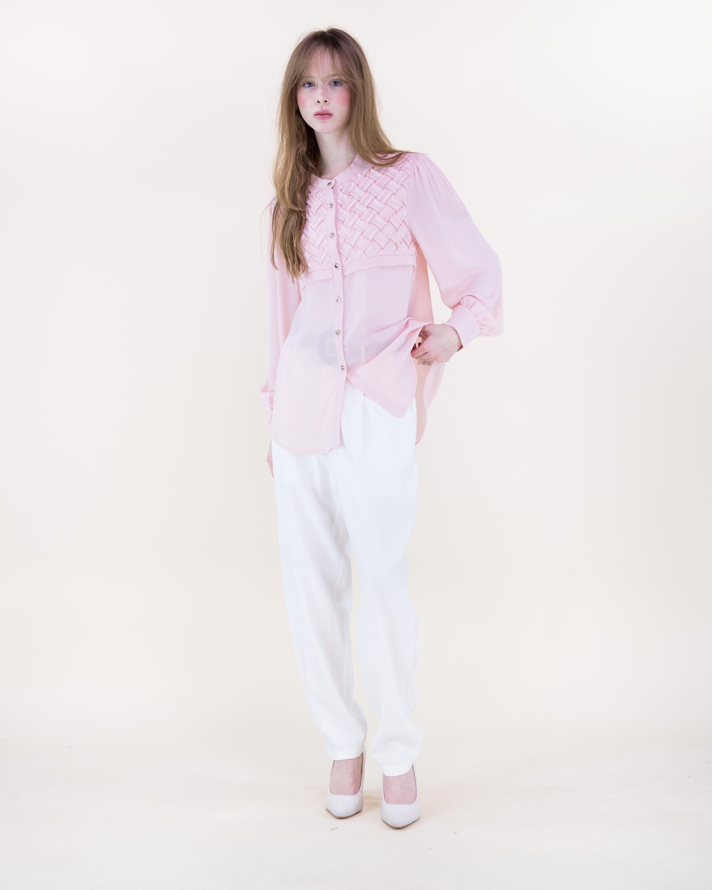 Atelier Lattice Yoke Button Up Blouse