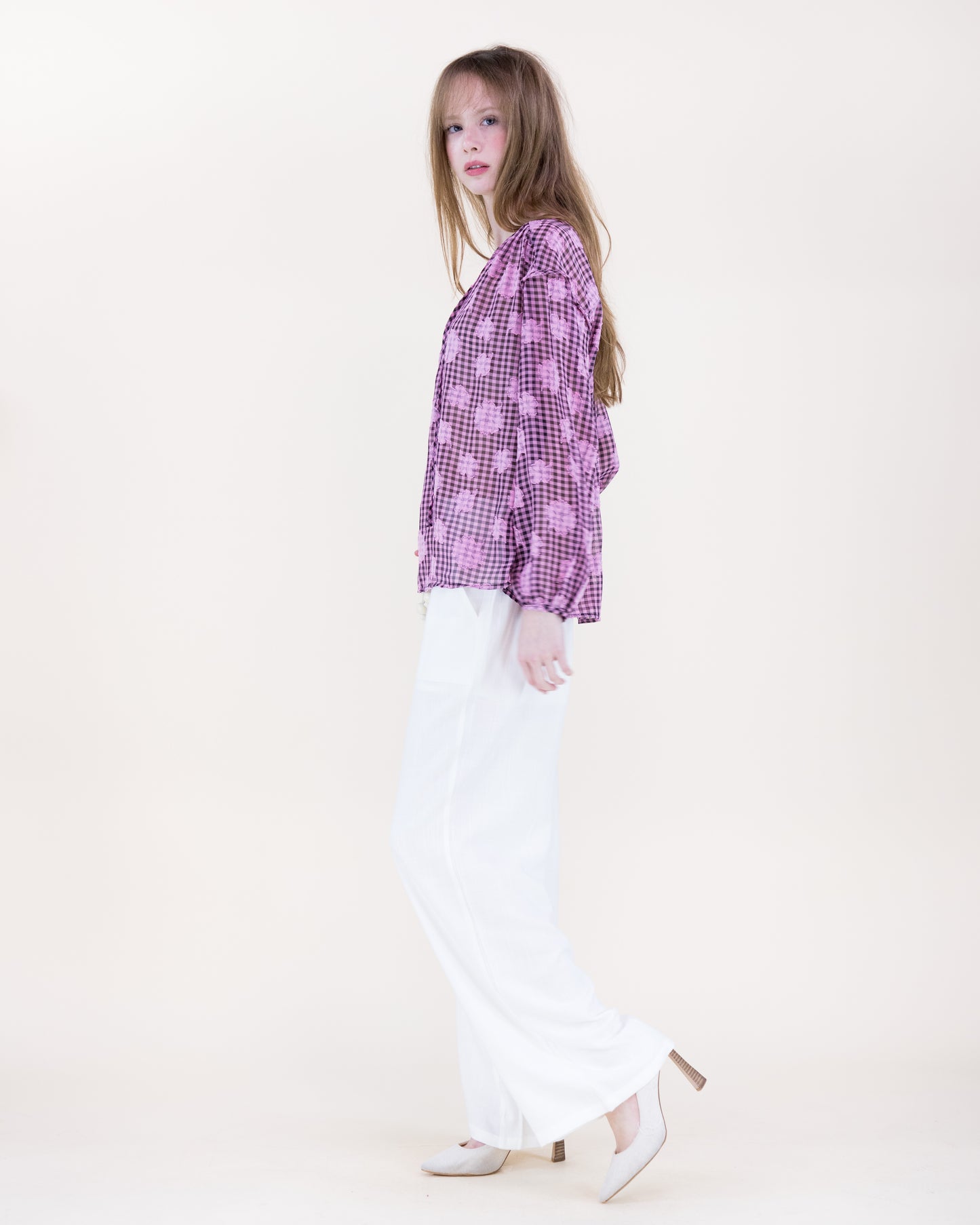Gingham Floral Boho Blouse