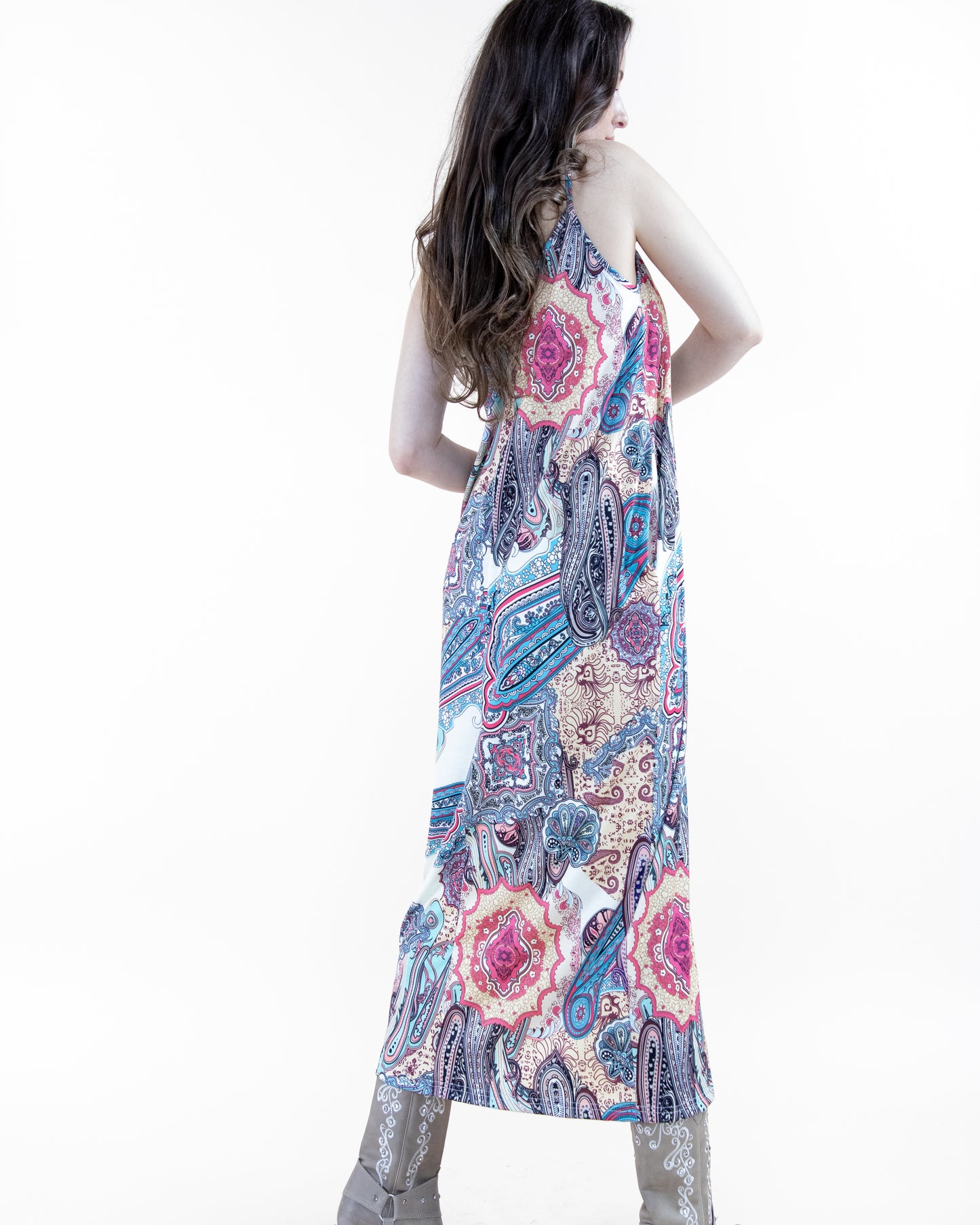 Bohemian Paisley Print Sleeveless Maxi Dress