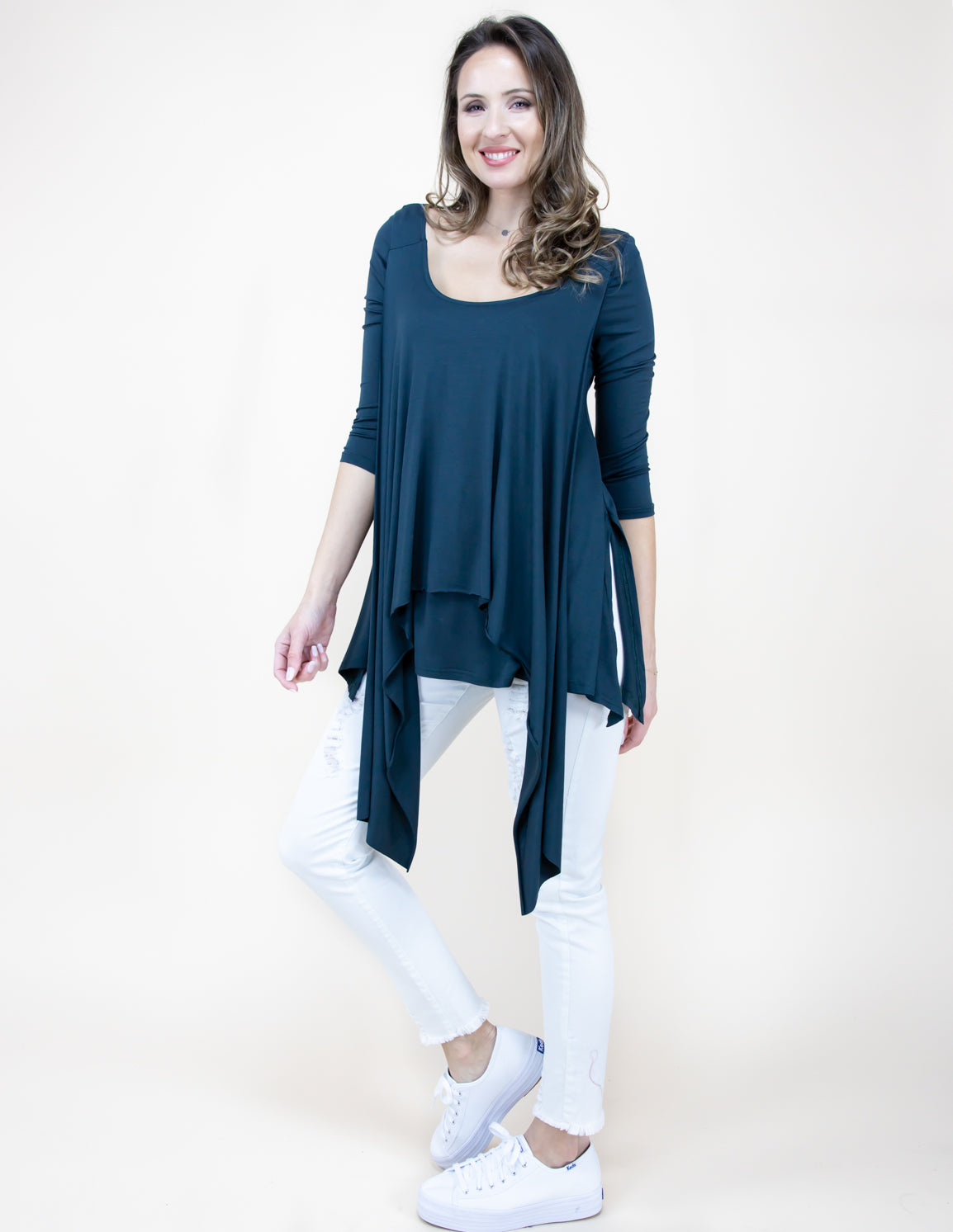 Layered Flaps 3/4 Sleeve High Low Tunic