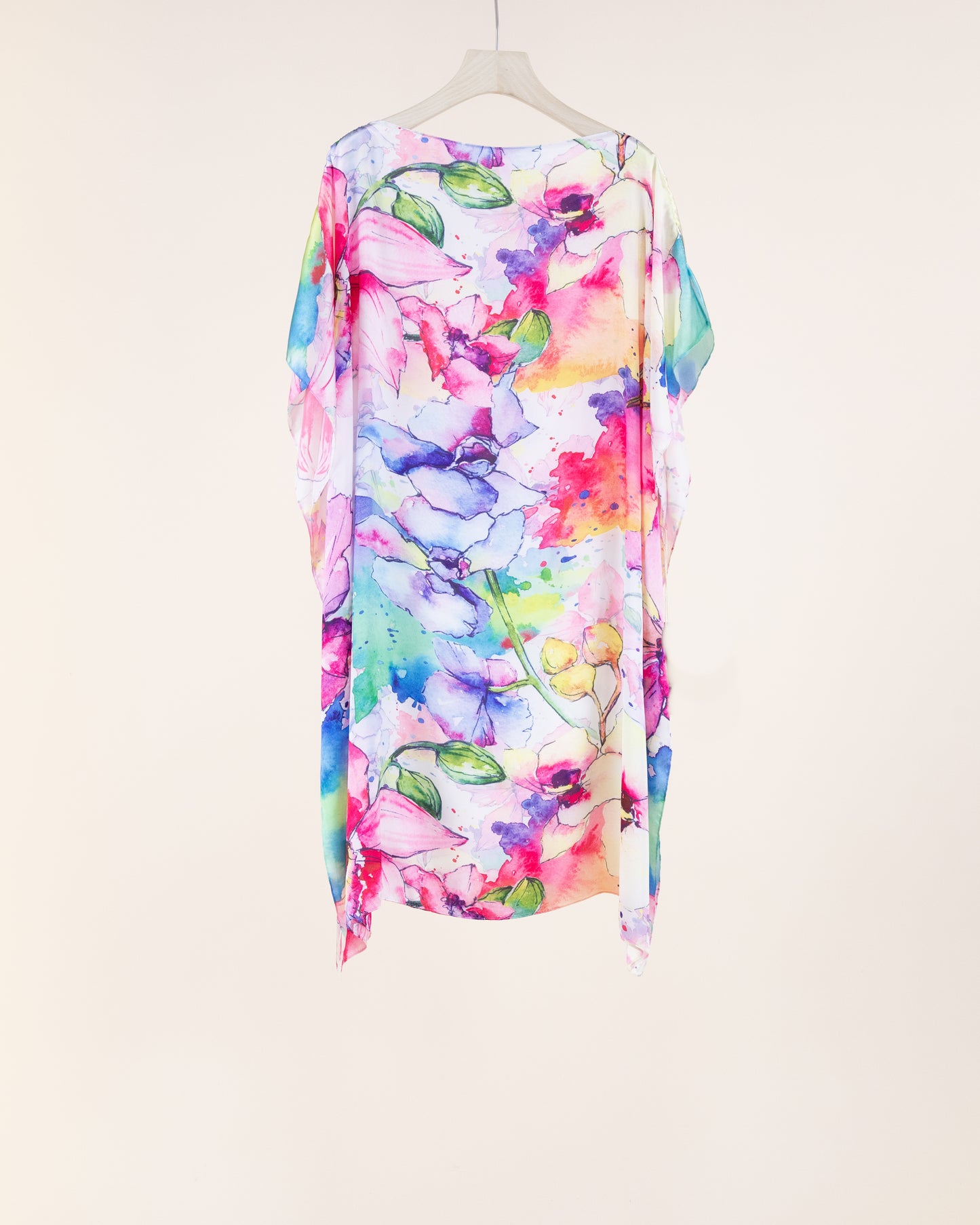 Watercolor Flowers Satin Feel Kaftan