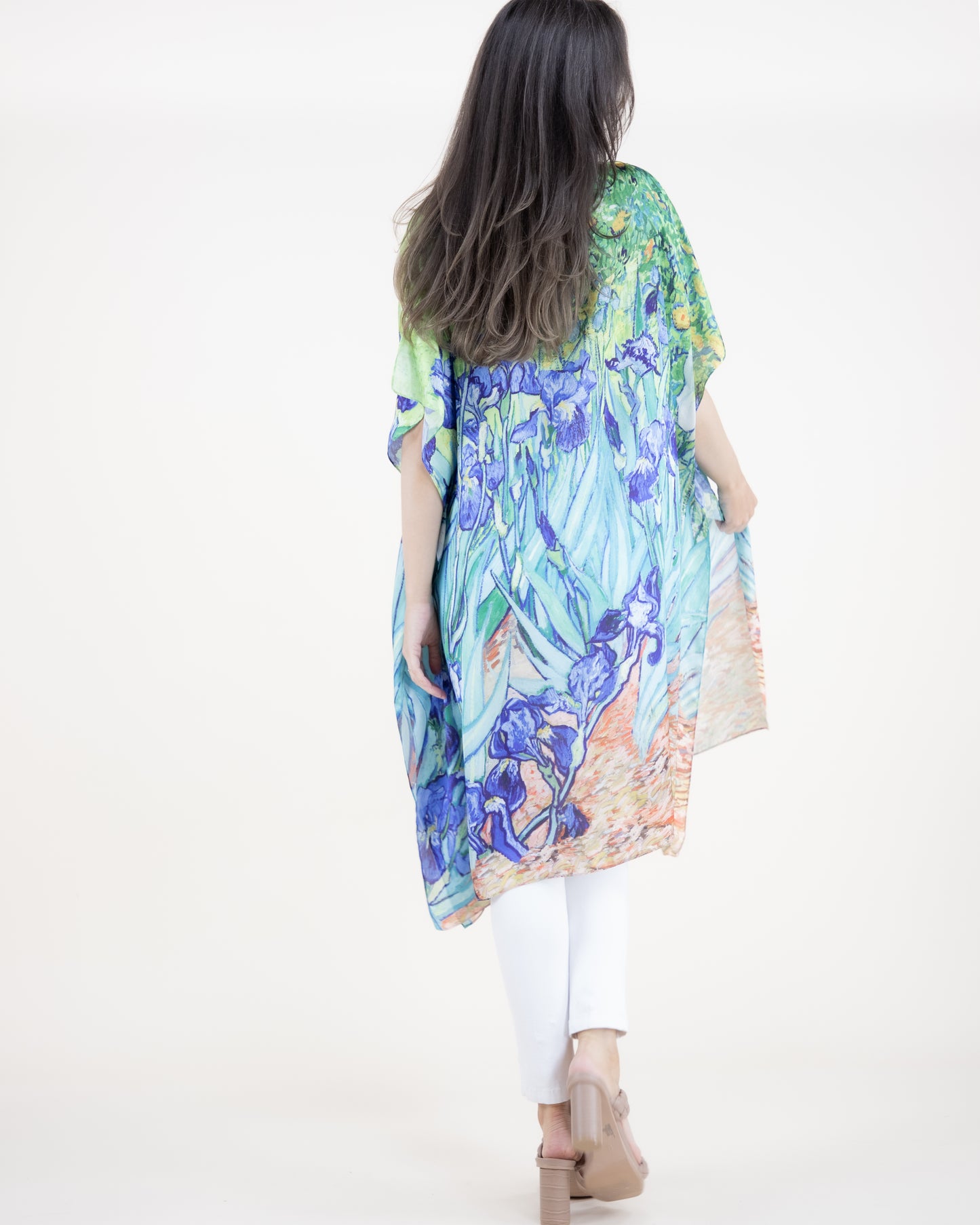 Iris Flower Satin Feel Kaftan