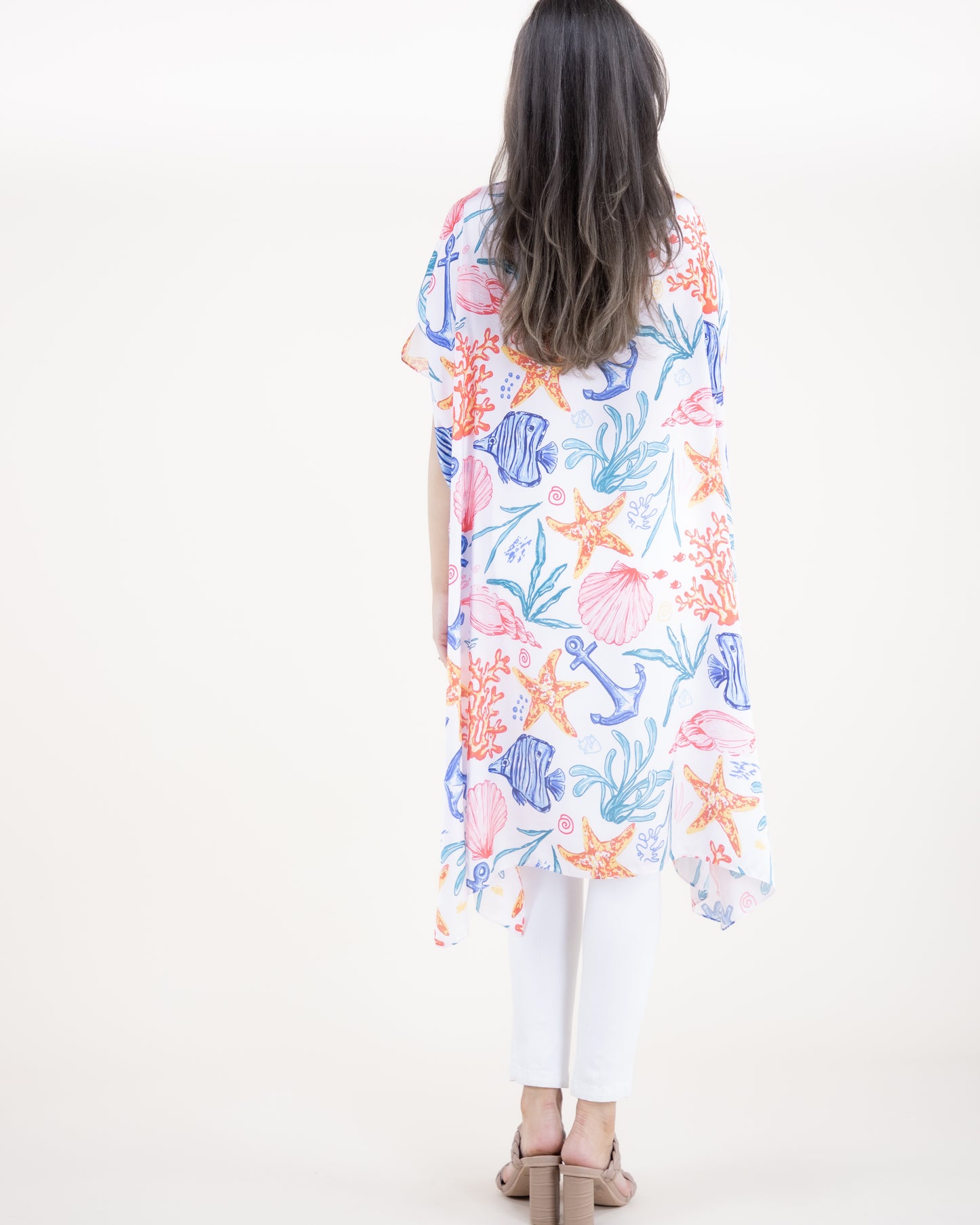 Marine Life Silky Feel Satin Kaftan