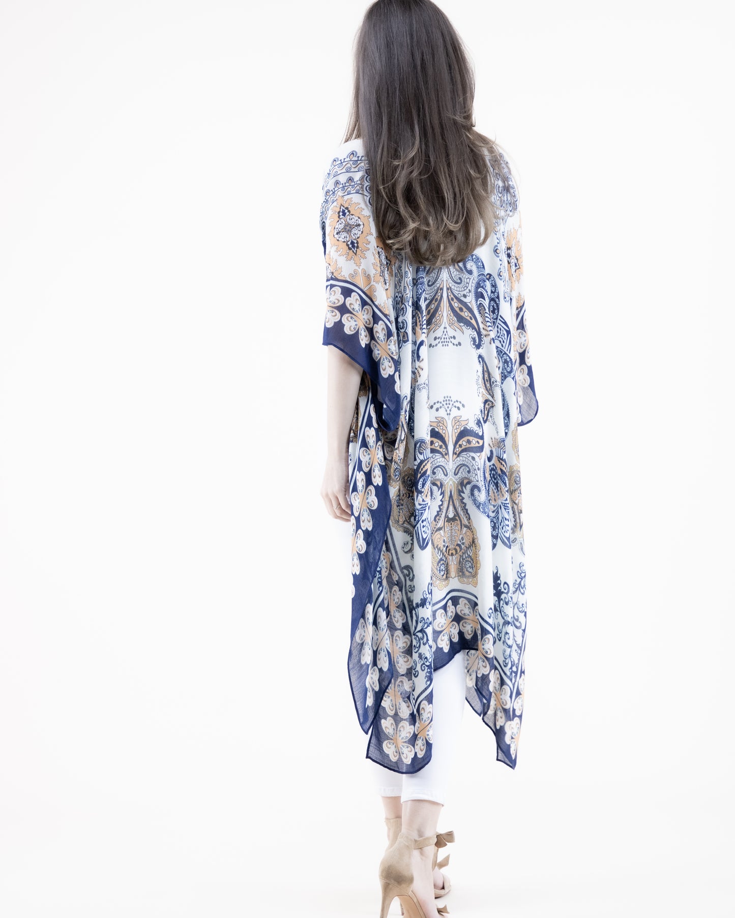 Boho Paisley Flower Border Print Kimono