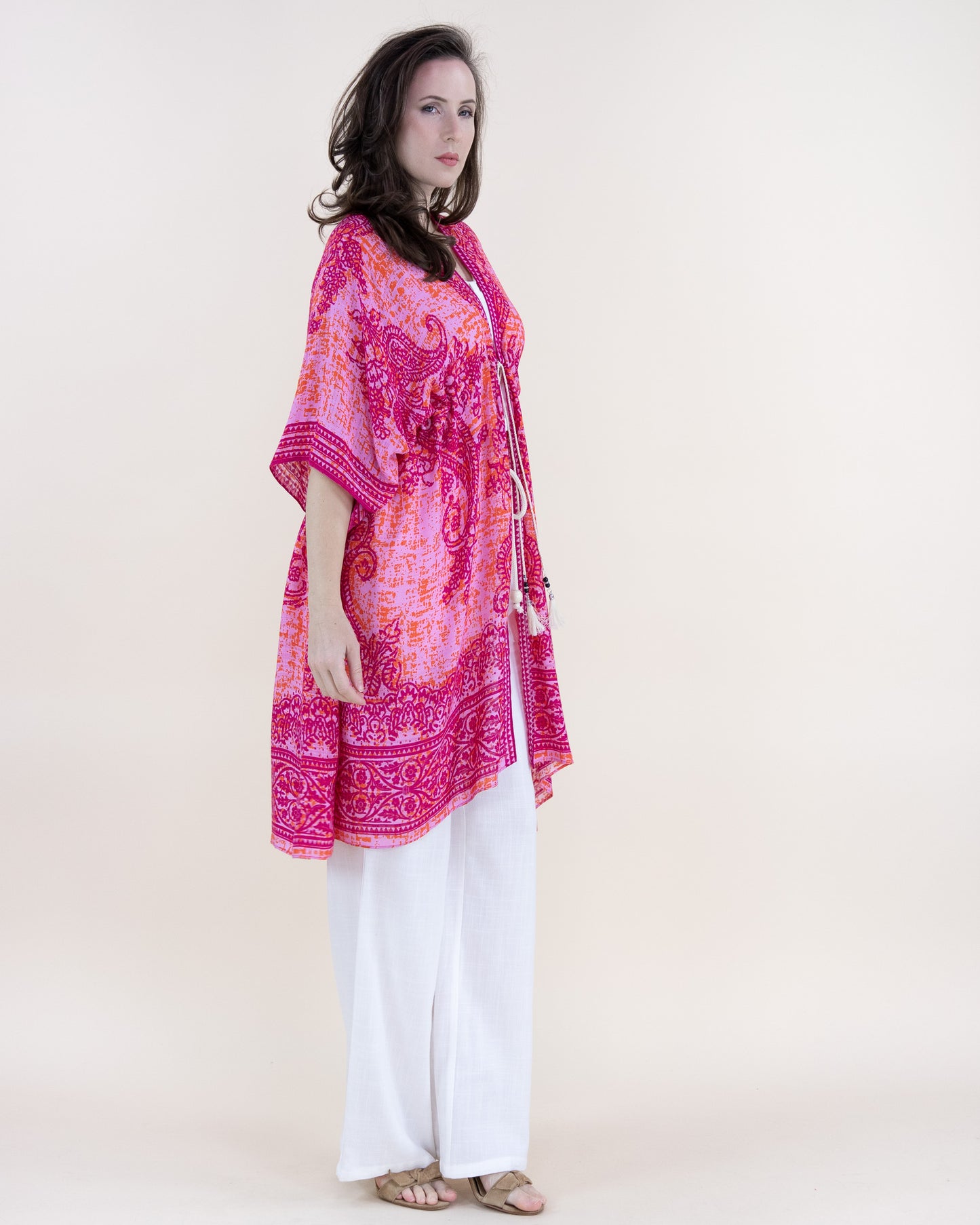 Royal Pashmina Print Front-Tie Beach Cover-Up