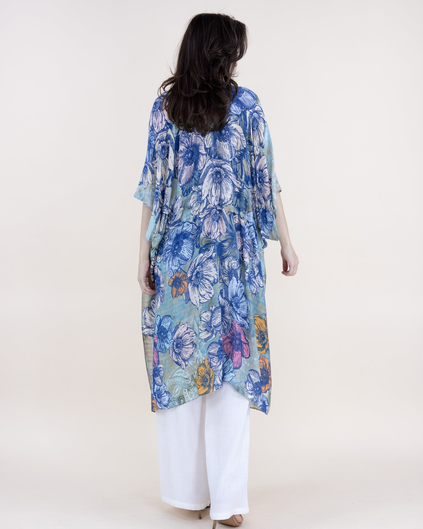 Indigo Flower Festival Print Front-Tie Beach Cover-Up