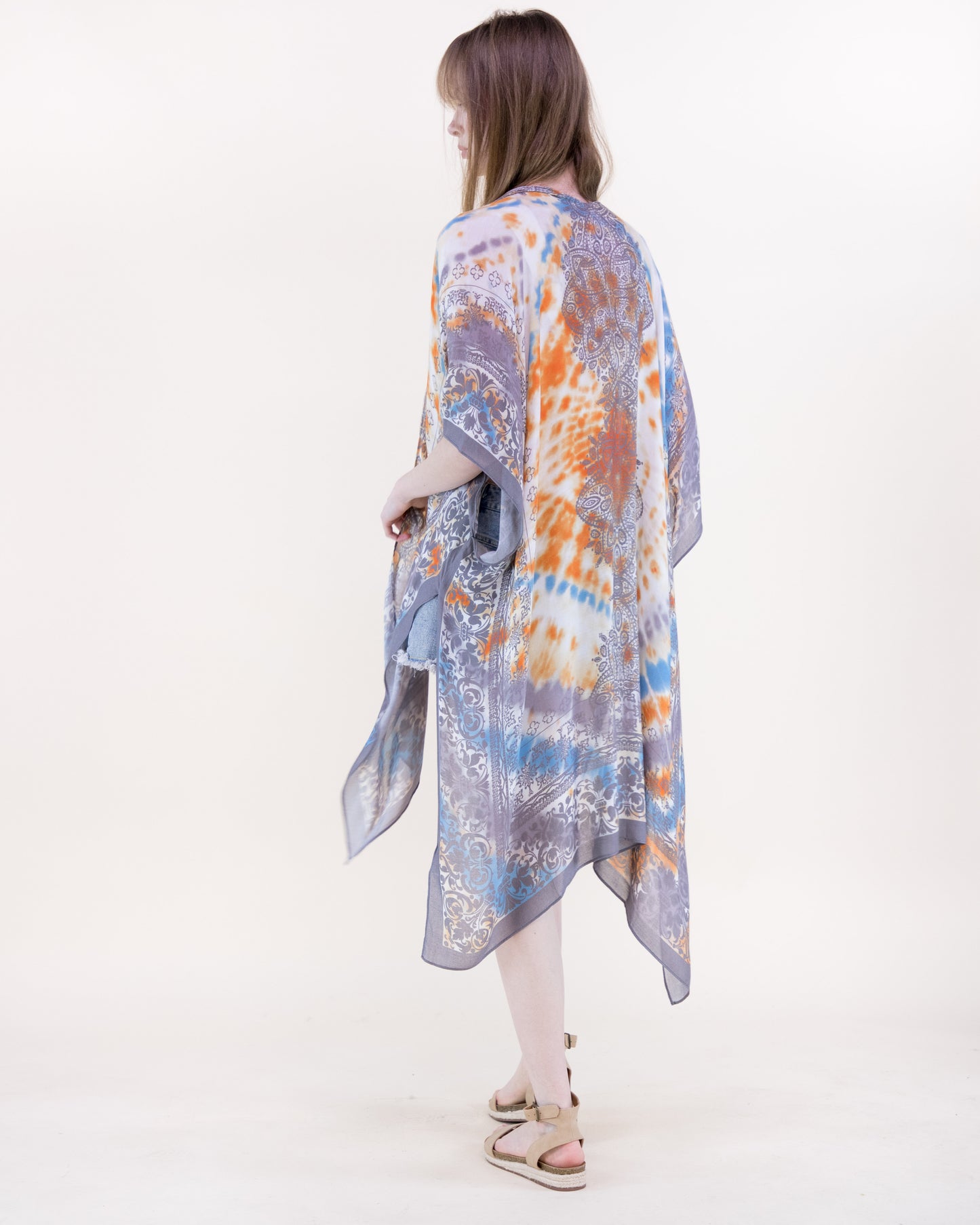 Sunlit Radial Tie Dye Lace Print Kimono