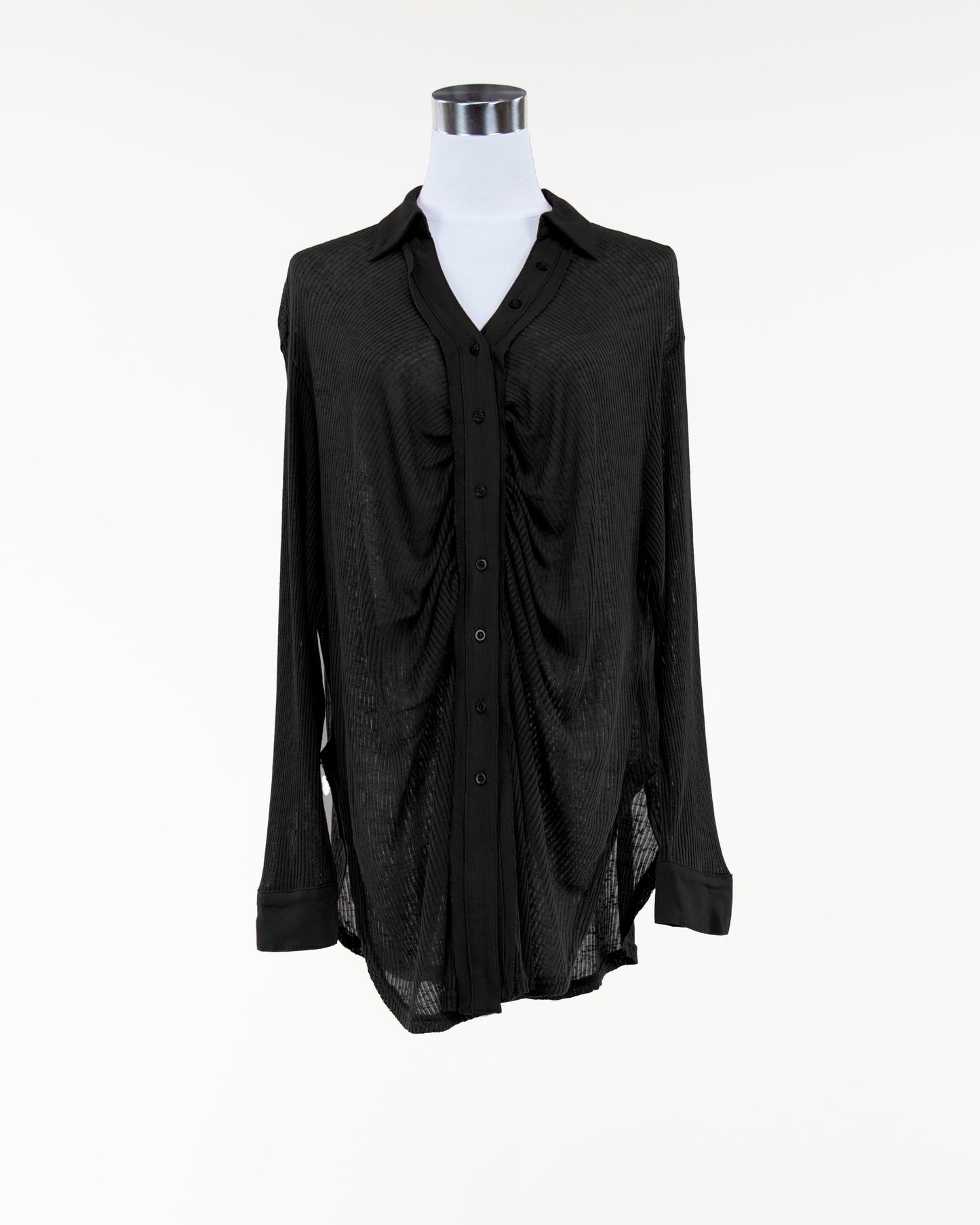 Oversized & Textured Ruched Front Button Down Long Blouse