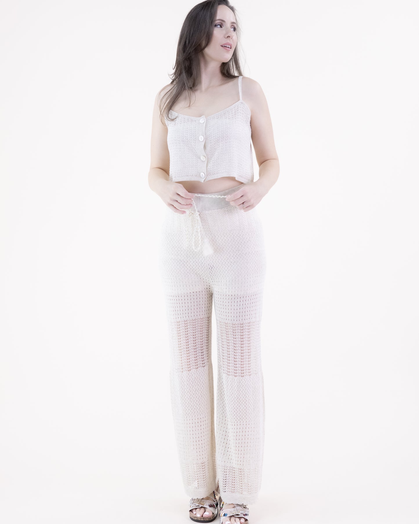 Pointelle Tiered Drawstring Pants