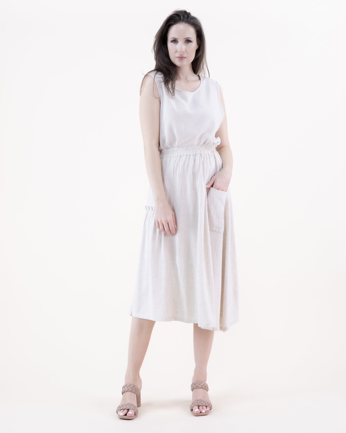 Cotton Linen Basic Scoop Neck Sleeveless Top