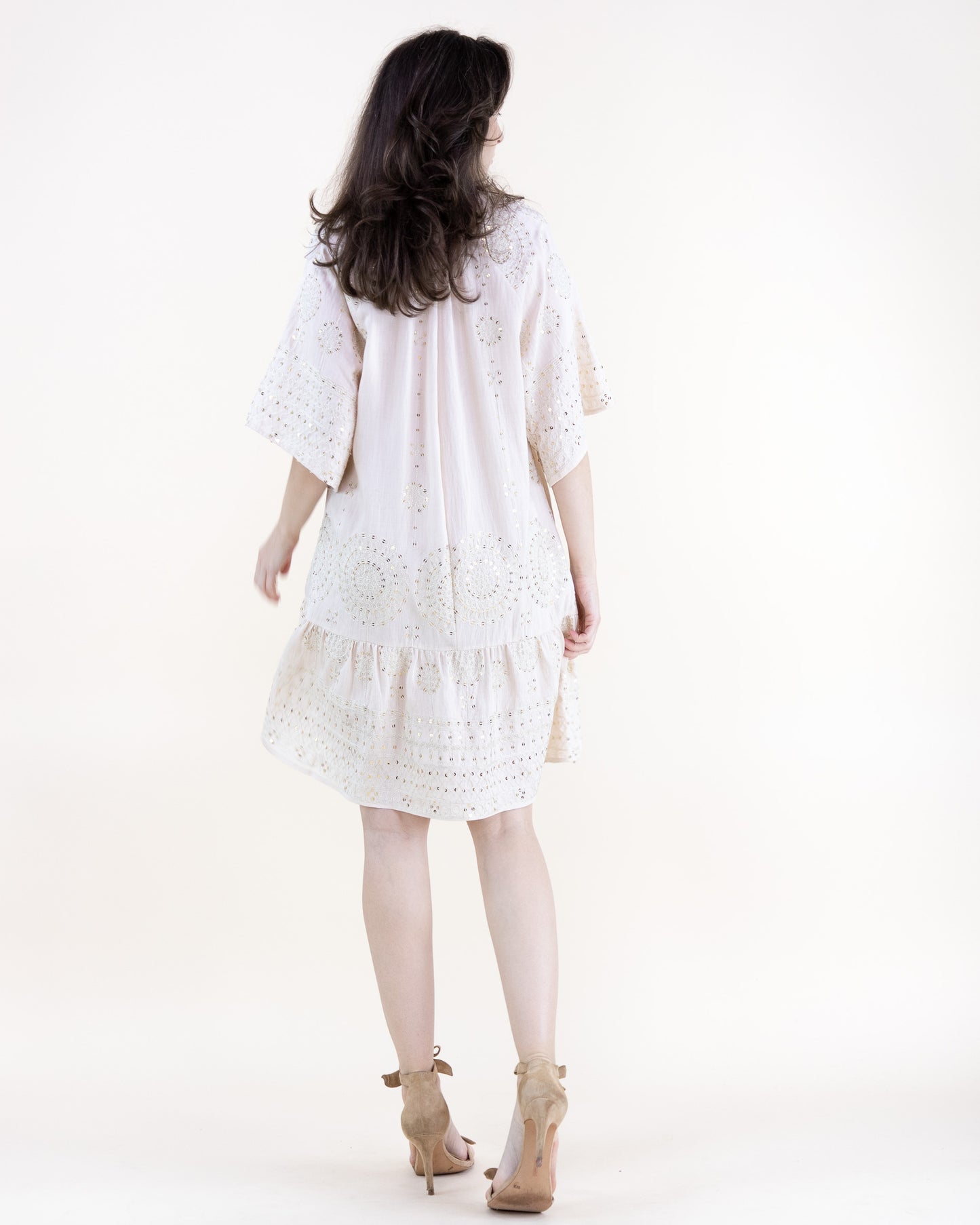 Medallion Embroidered Sequin Drop Waist Mini Dress