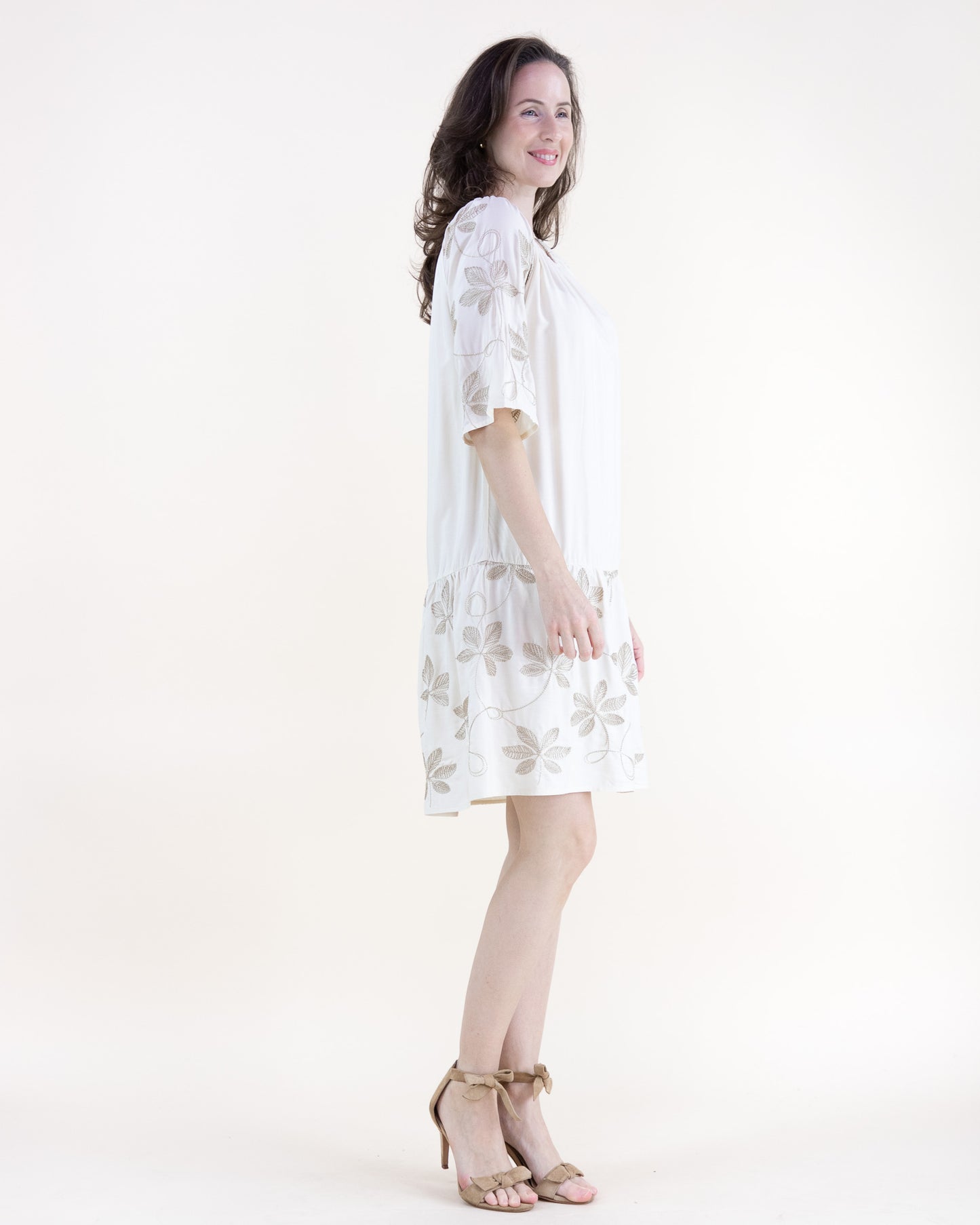 Dancing Floral Embroidered Drop Waist Mini Dress