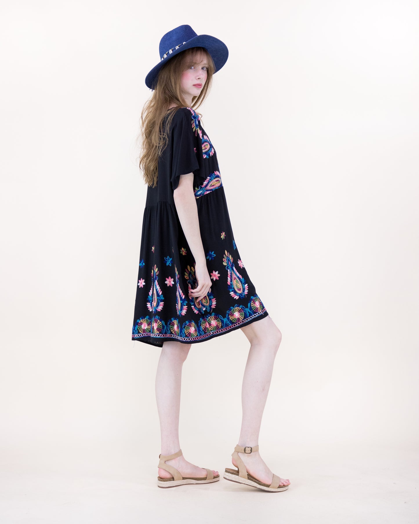 Coastal Folk Embroidered Motif Babydoll Resort Tunic