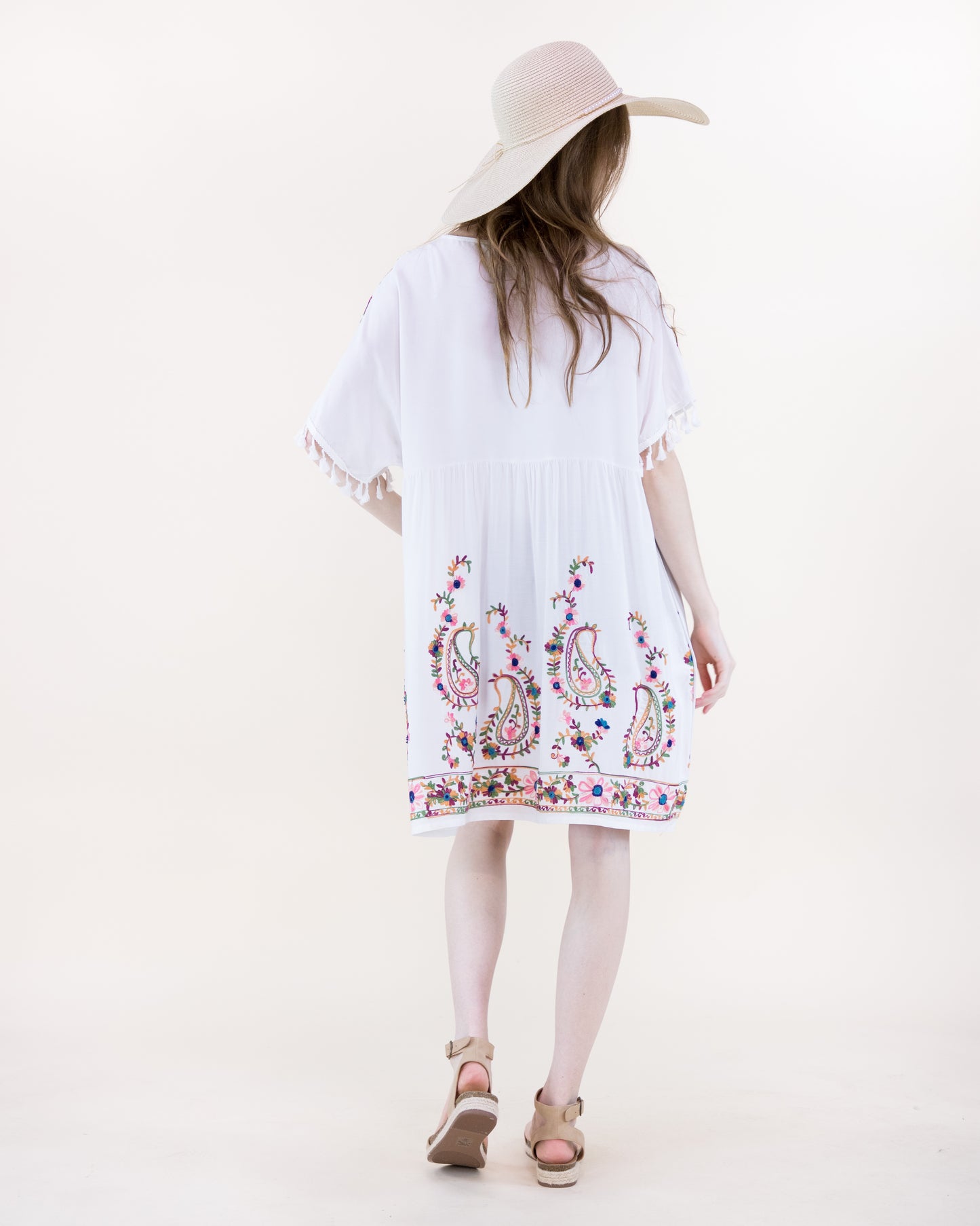 Blossom Paisley Embroidered Sleeve Tassel Day Dress