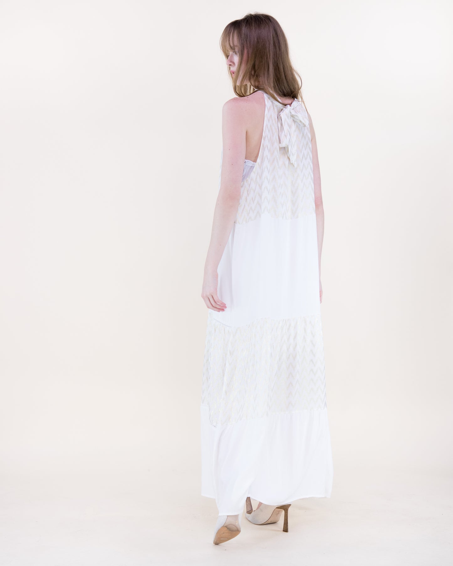 Bella Luster Chevron Tiered Halter Maxi Dress