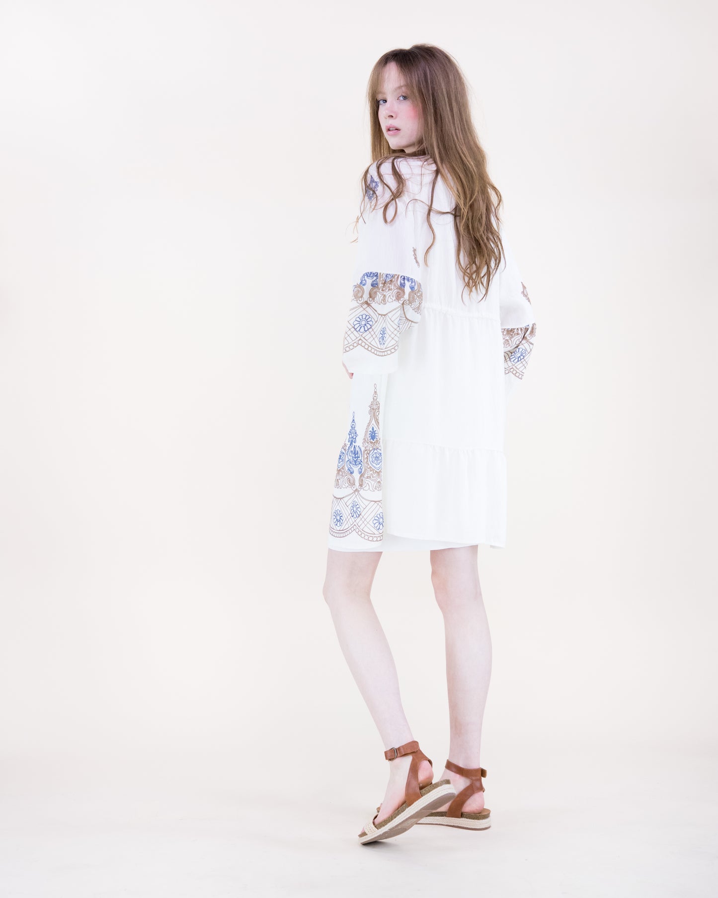 Royal Artisan Two Tone Embroidery Midi Dress