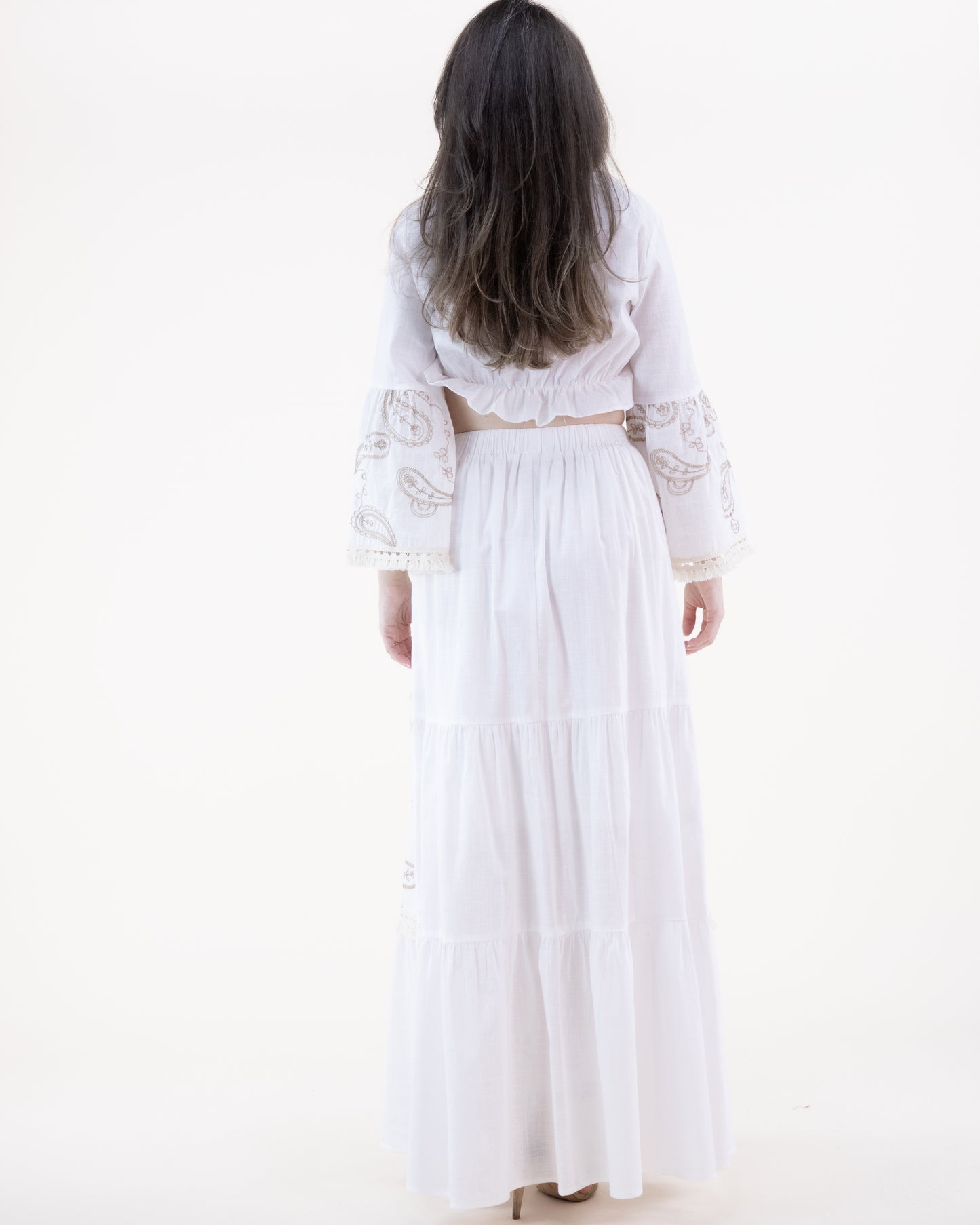 Boho Paisley Embellished Draw String Tiered Skirt