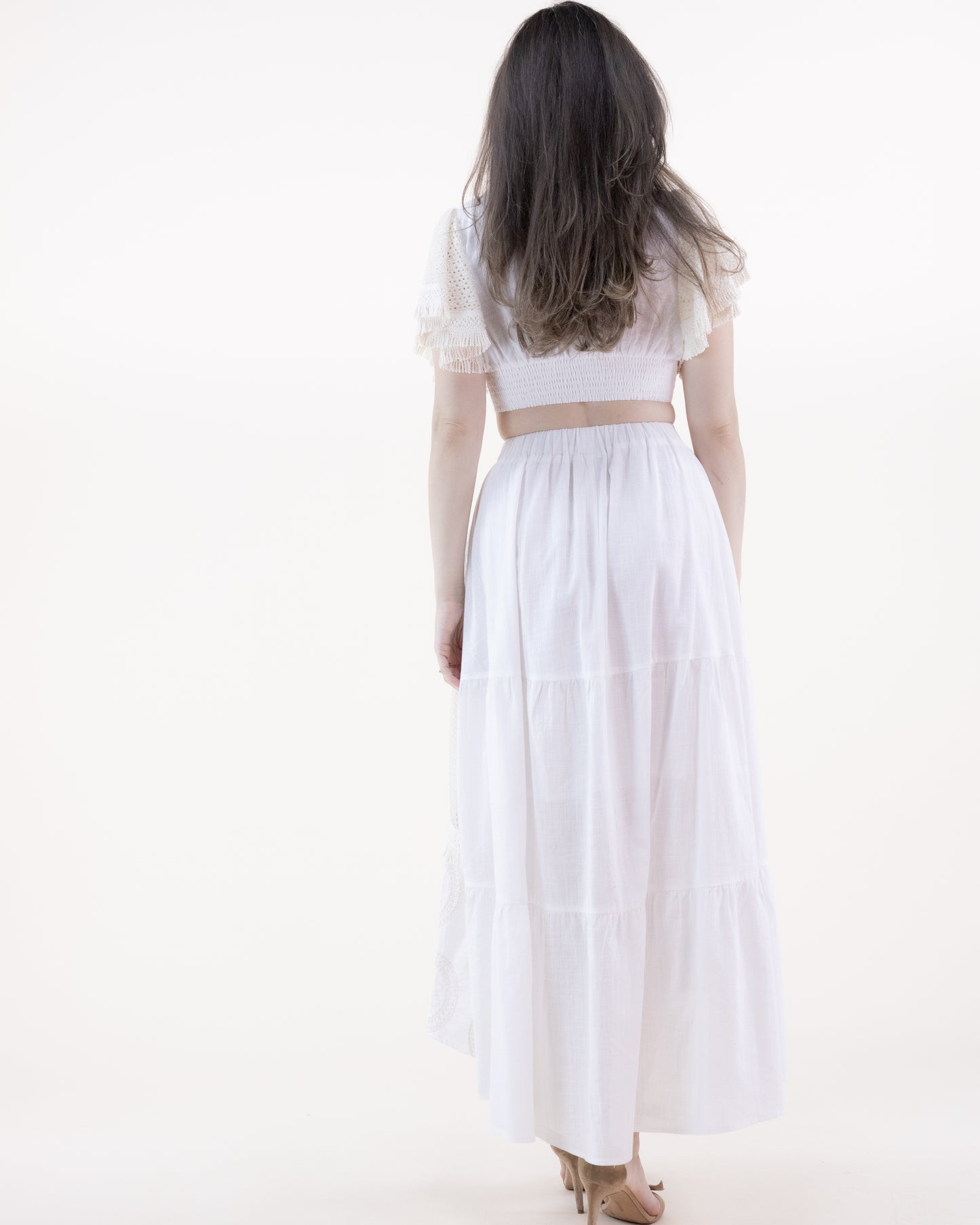 Breezy Lace Draw String Tiered Skirt