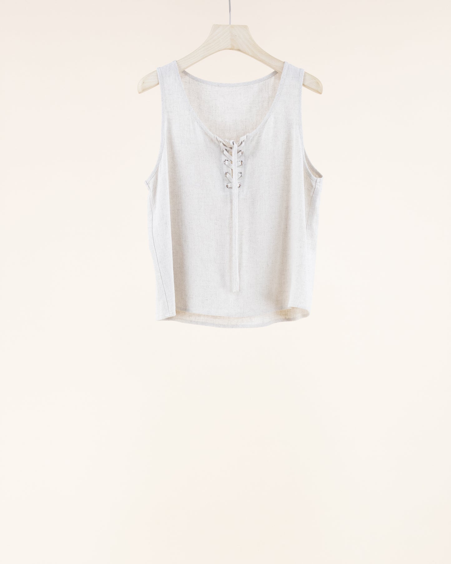 Cotton Linen Sleeveless Front Lace-up Top