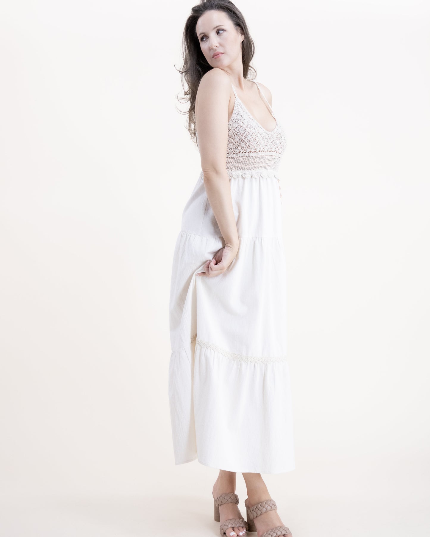 Crochet Top Tiered Maxi Dress