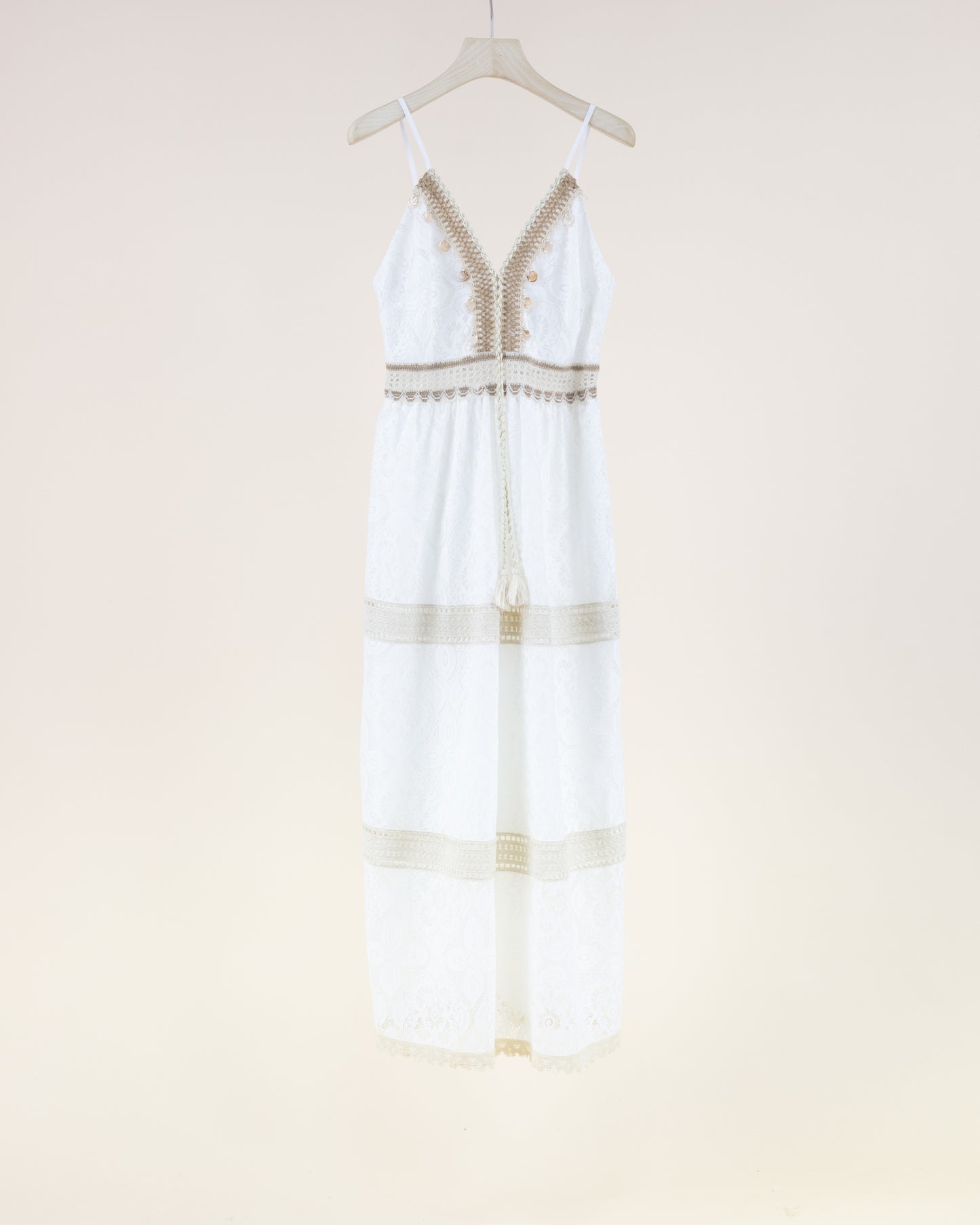 Geo Floral Lace & Crochet Empire Waist Maxi Dress
