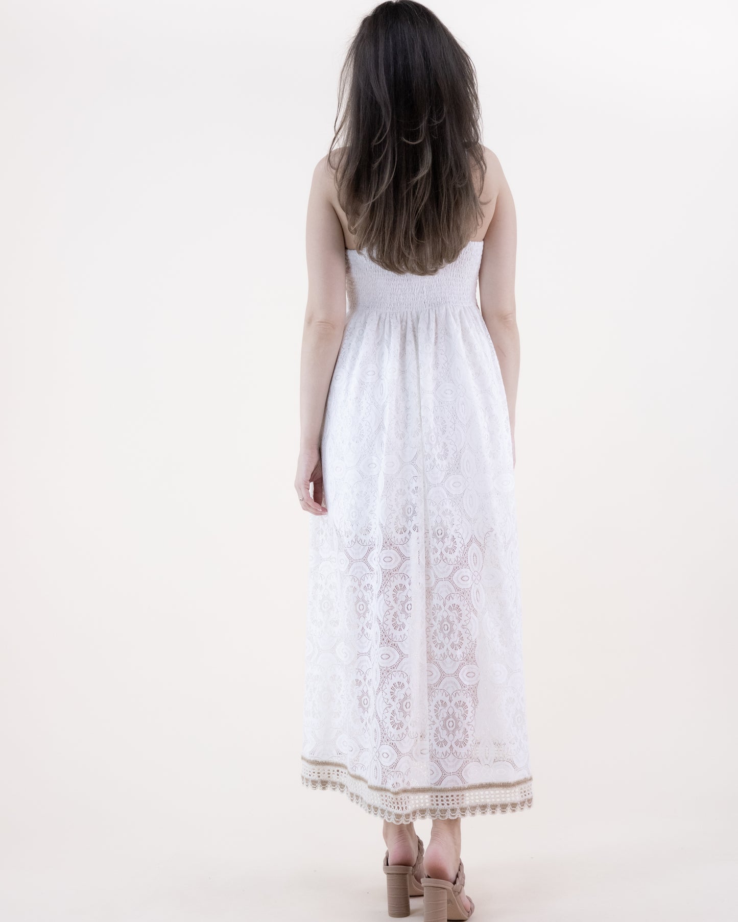 Floral Lace & Crochet Surplice Romper Maxi Dress