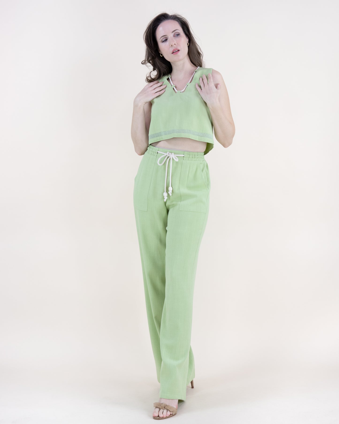Coastal Linen Rope Belt Wide Legged Pants