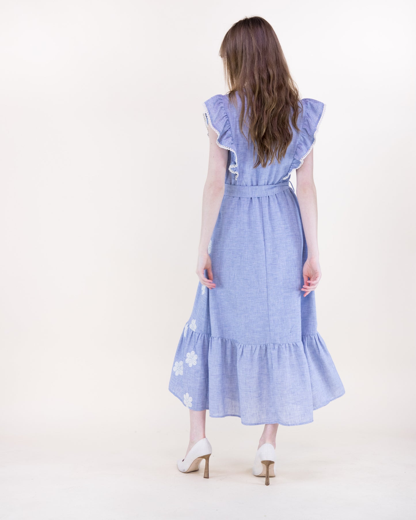 Spring Butterfly Sleeve Chambray Maxi Dress