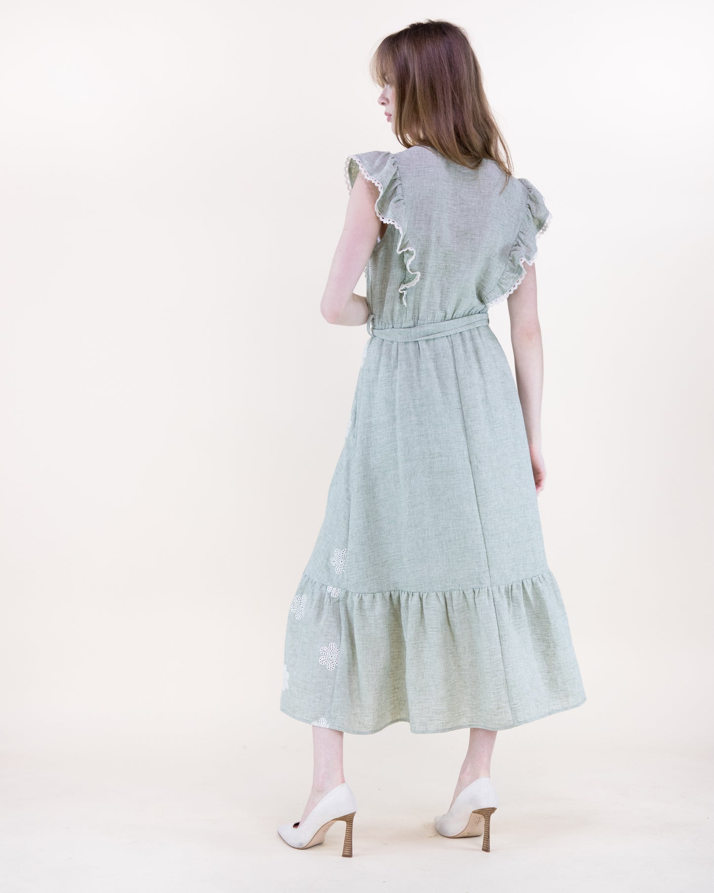 Summer Rose Butterfly Sleeve Chambray Maxi Dress