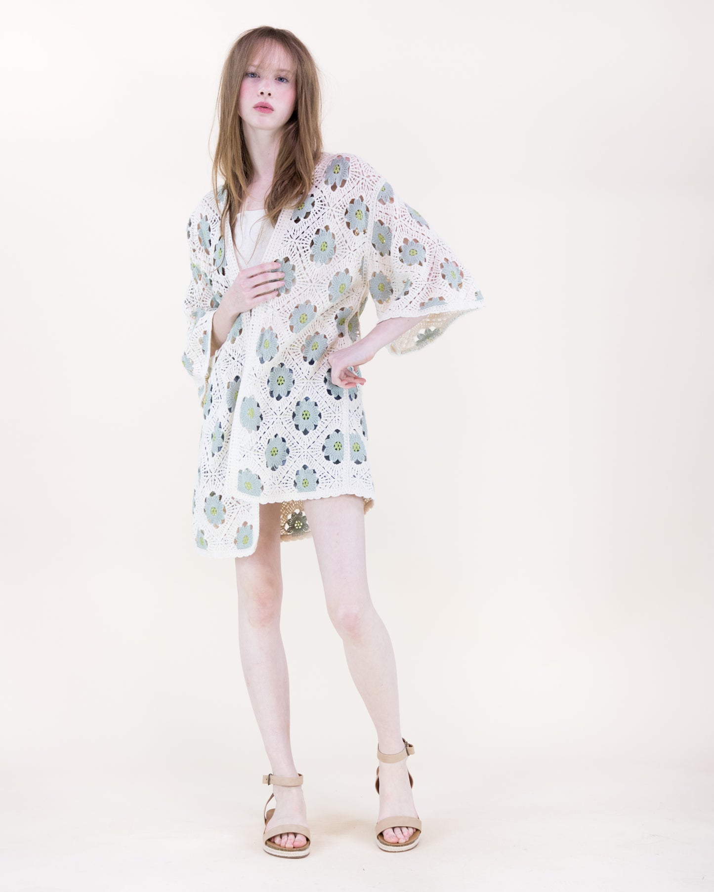 Petunia Half Sleeve Short Crochet Kimono Cardigan