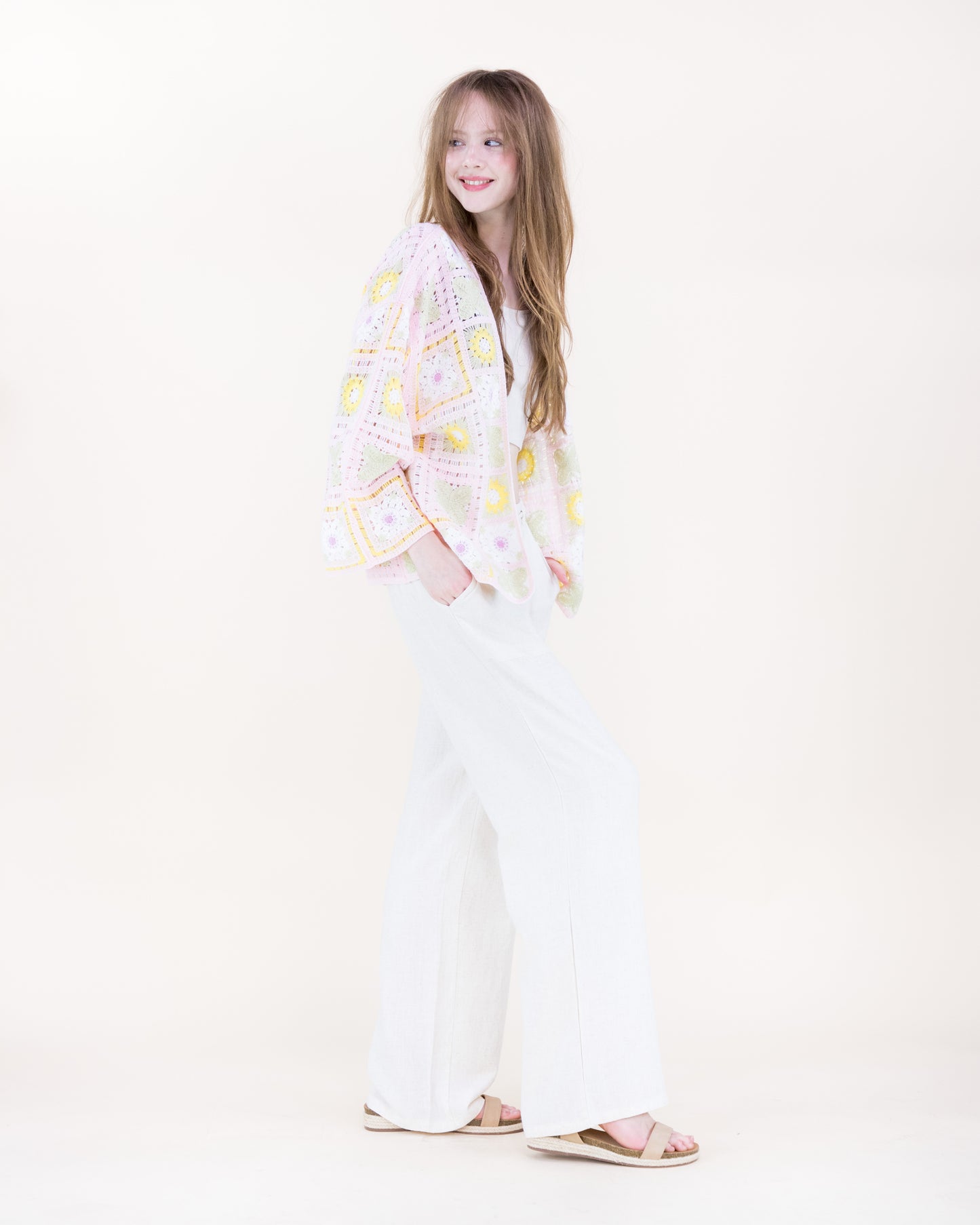 Sunny Floral Granny Square Crochet Long Sleeve Cardigan