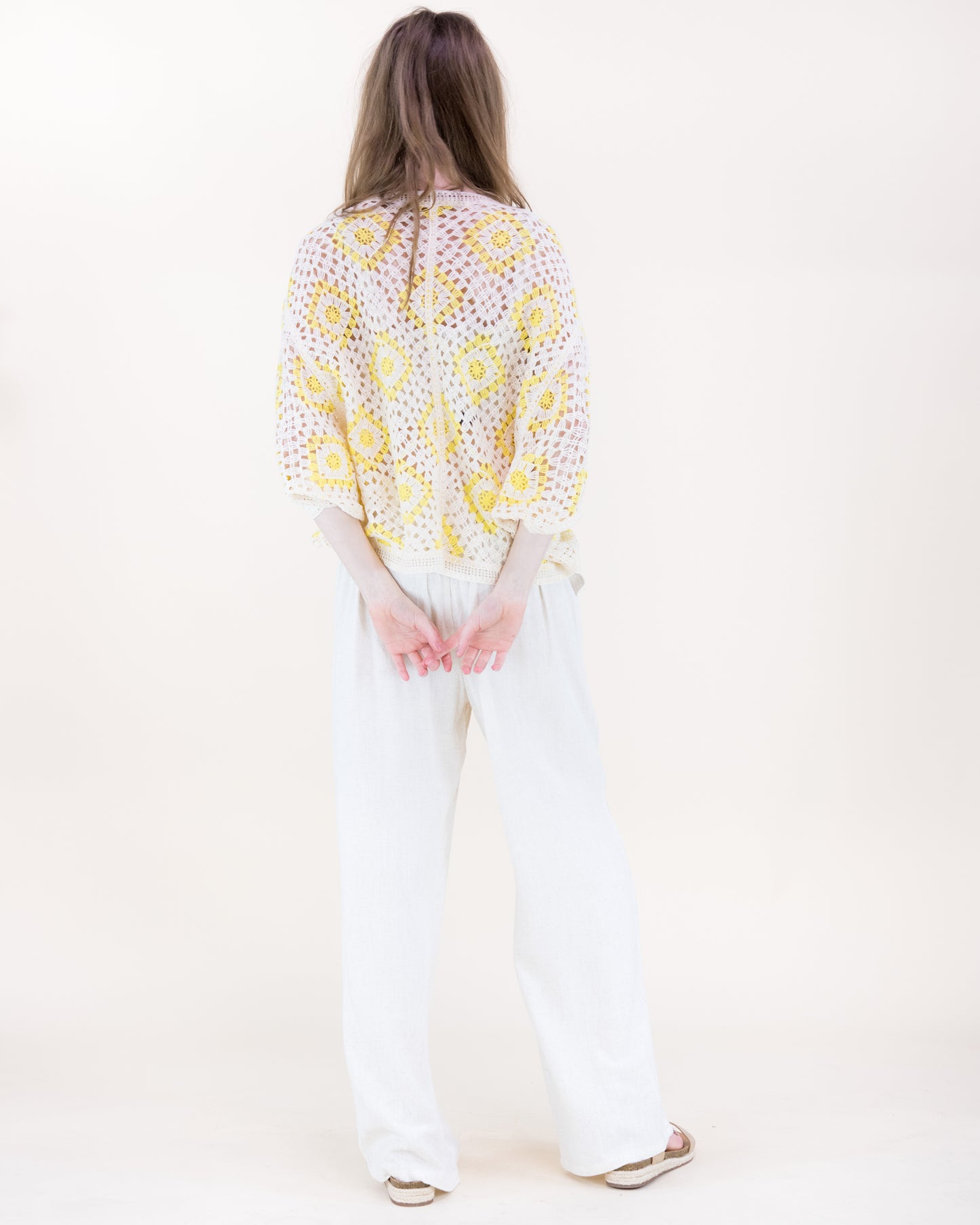 Diamond Crochet Button Front Cropped Cardigan