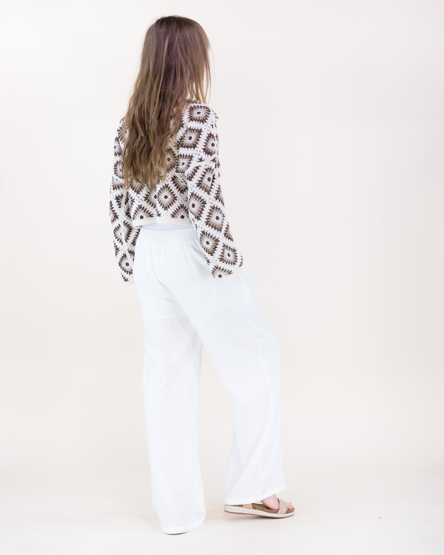 Diamond Crochet Long Sleeve Cropped Summer Sweater
