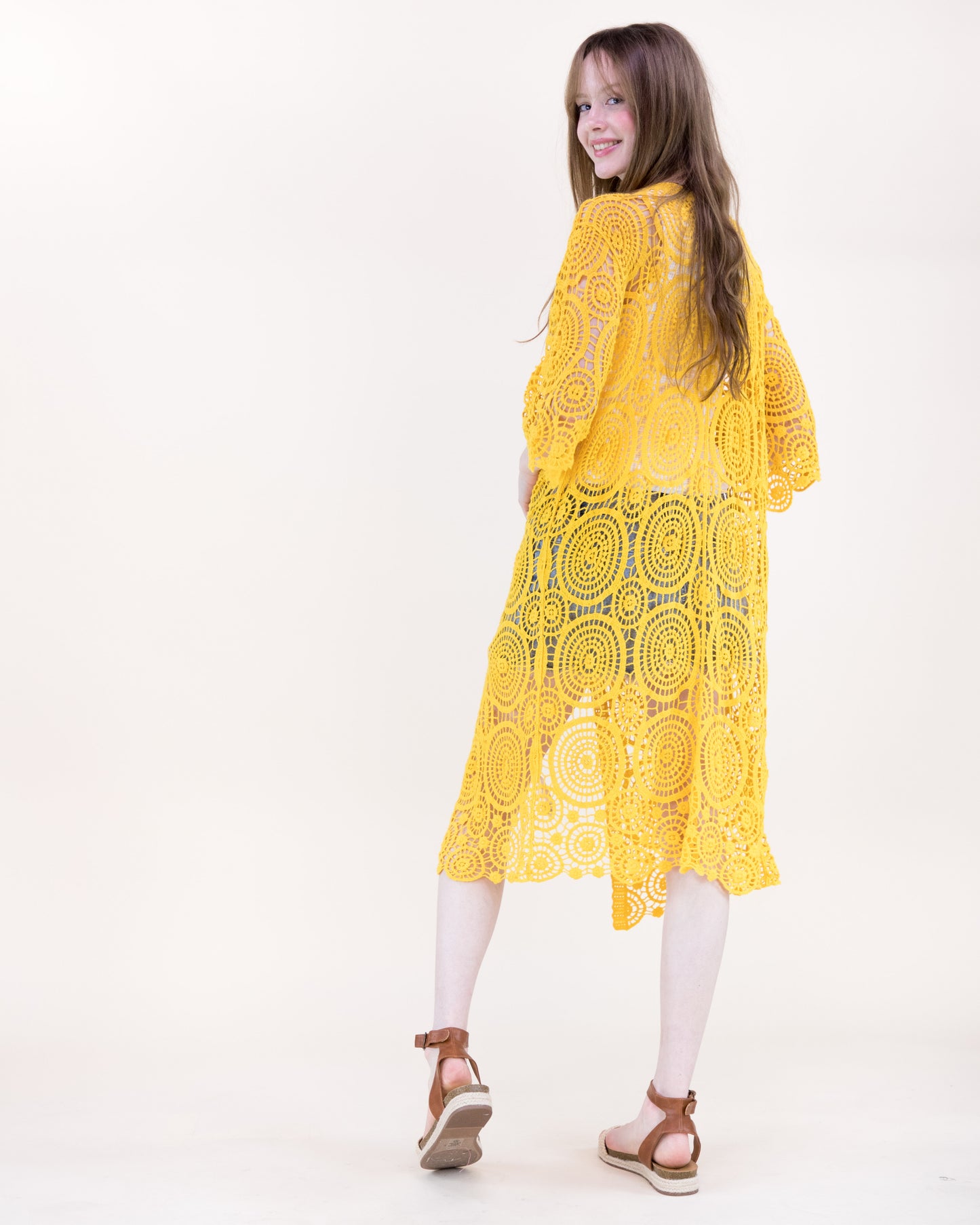 Sunburst Crochet Button Front Maxi Robe