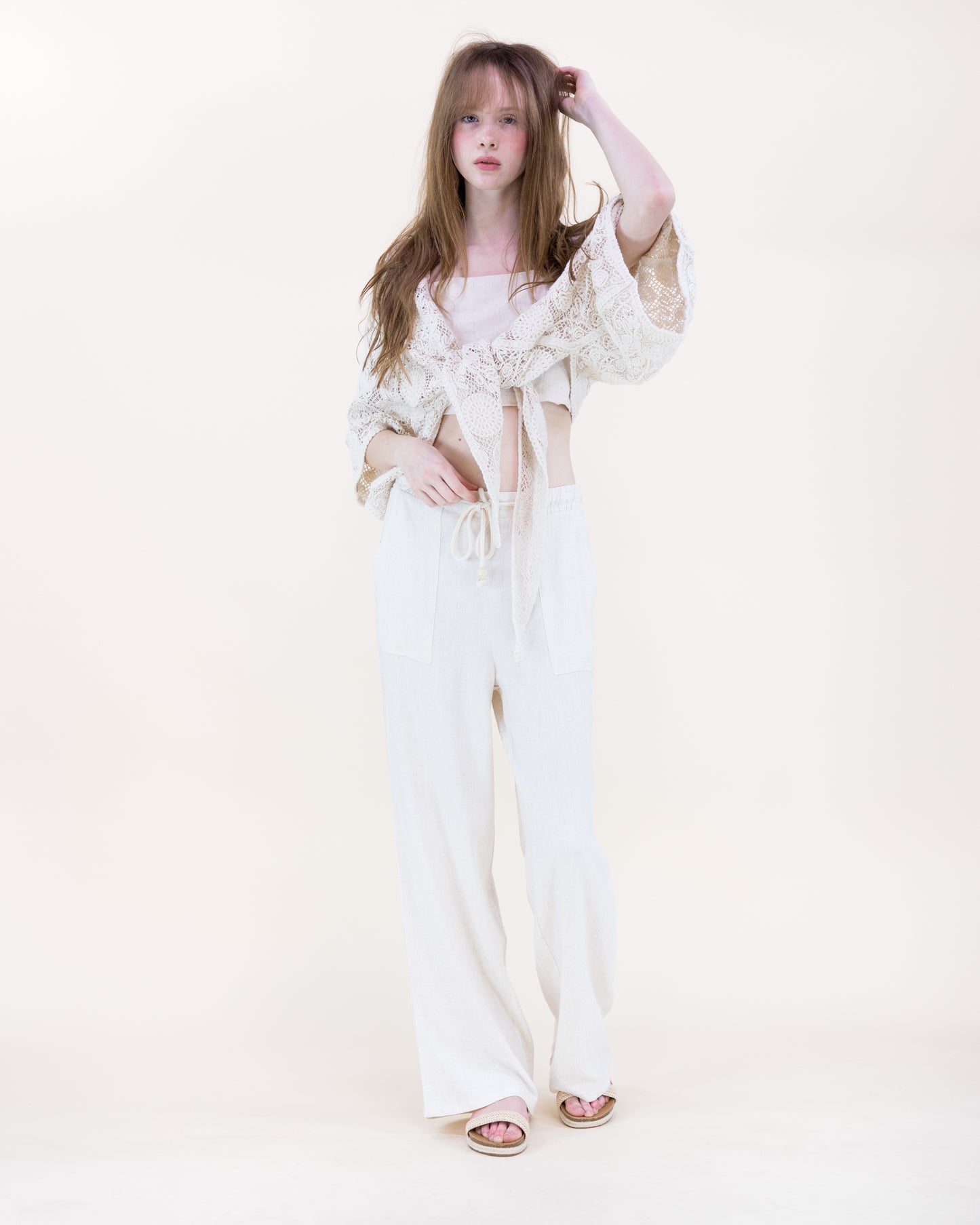 Dandelion Garden Front Tie Kimono Sleeve Crochet Top