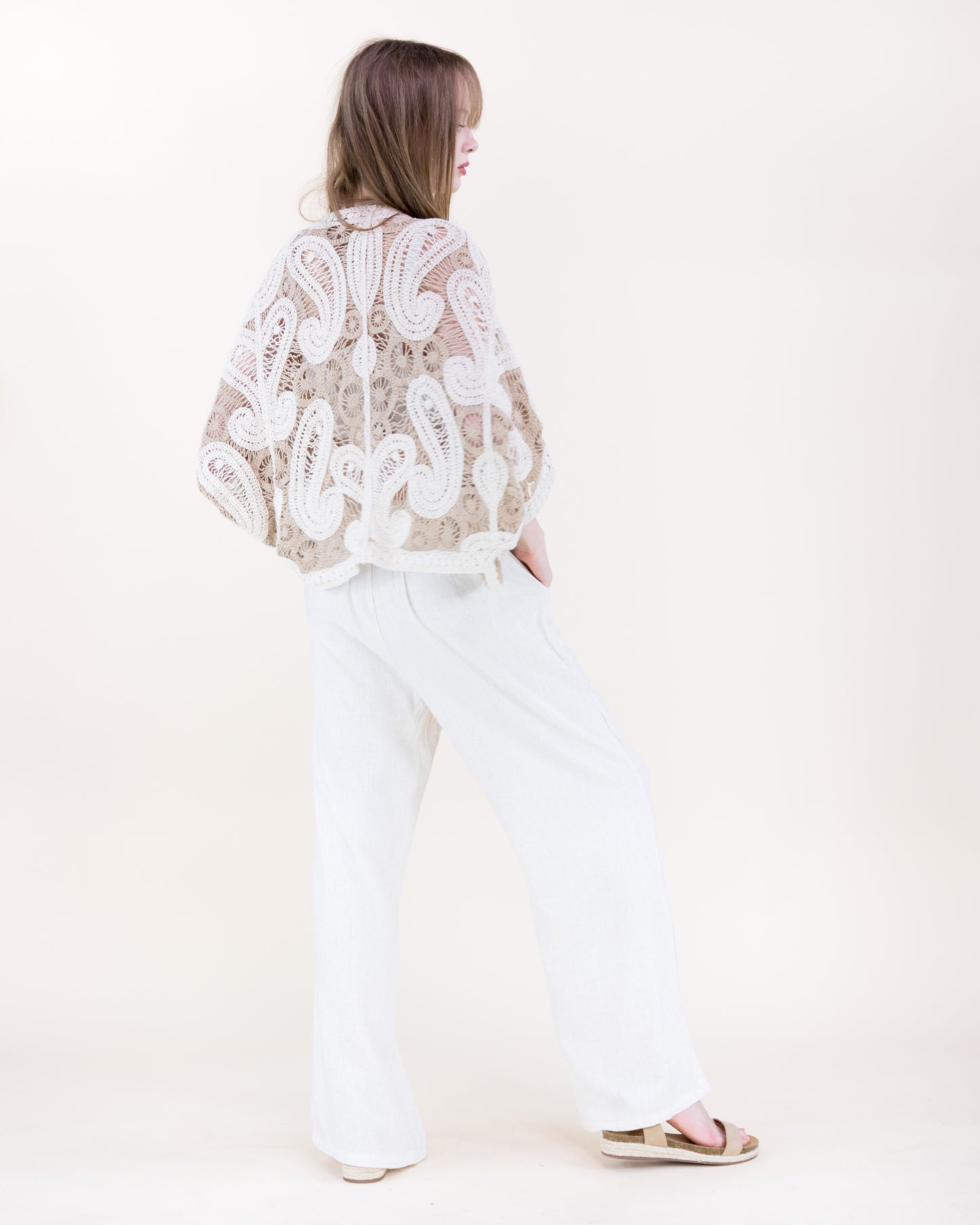 Cotton Boho Paisley Crochet Batwing Cardigan