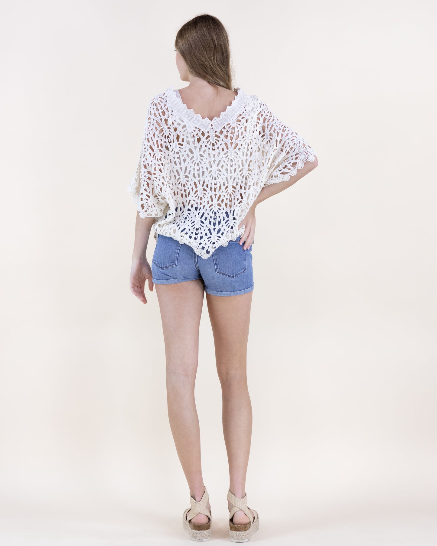 Summer Open Stitch Crochet Lace Bat Wing Top